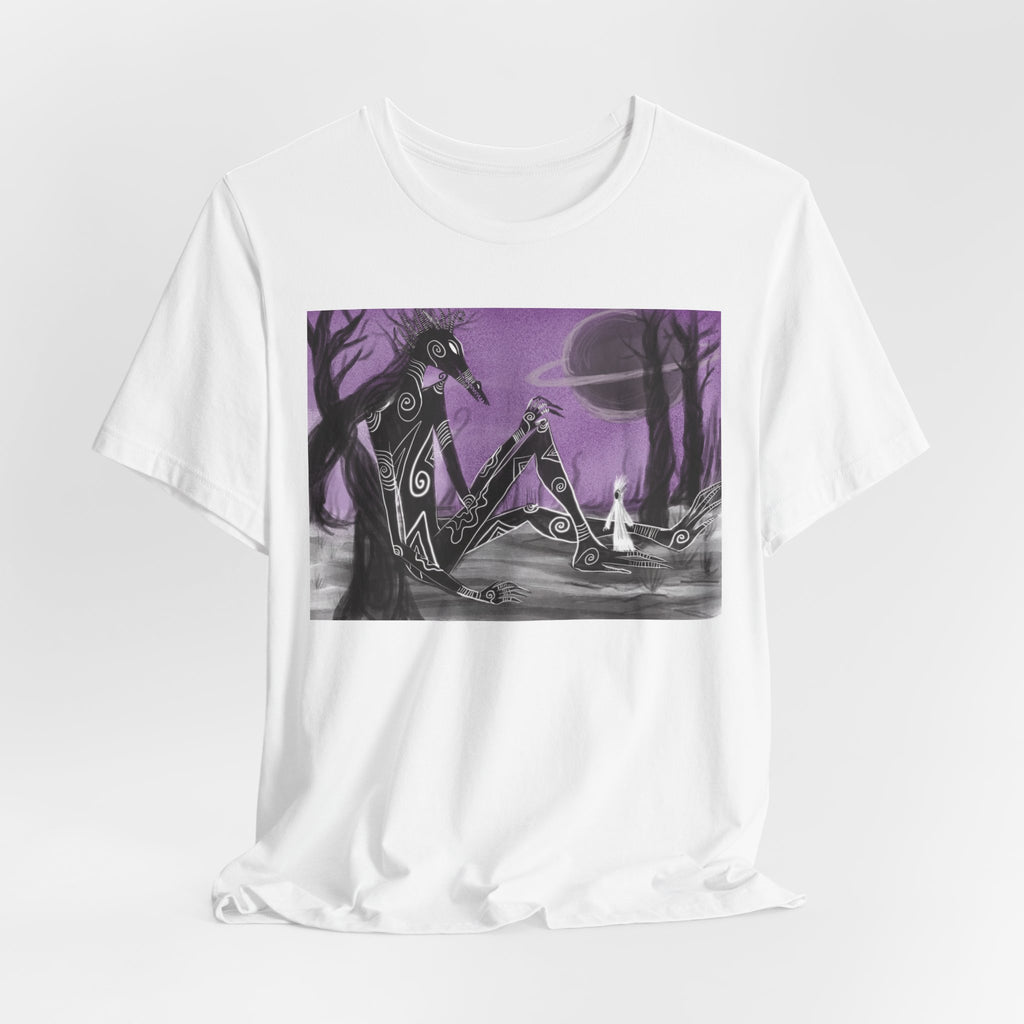 Surreal Purple Nightscape Tee — Giant Creature & Moon Graphic T‑Shirt