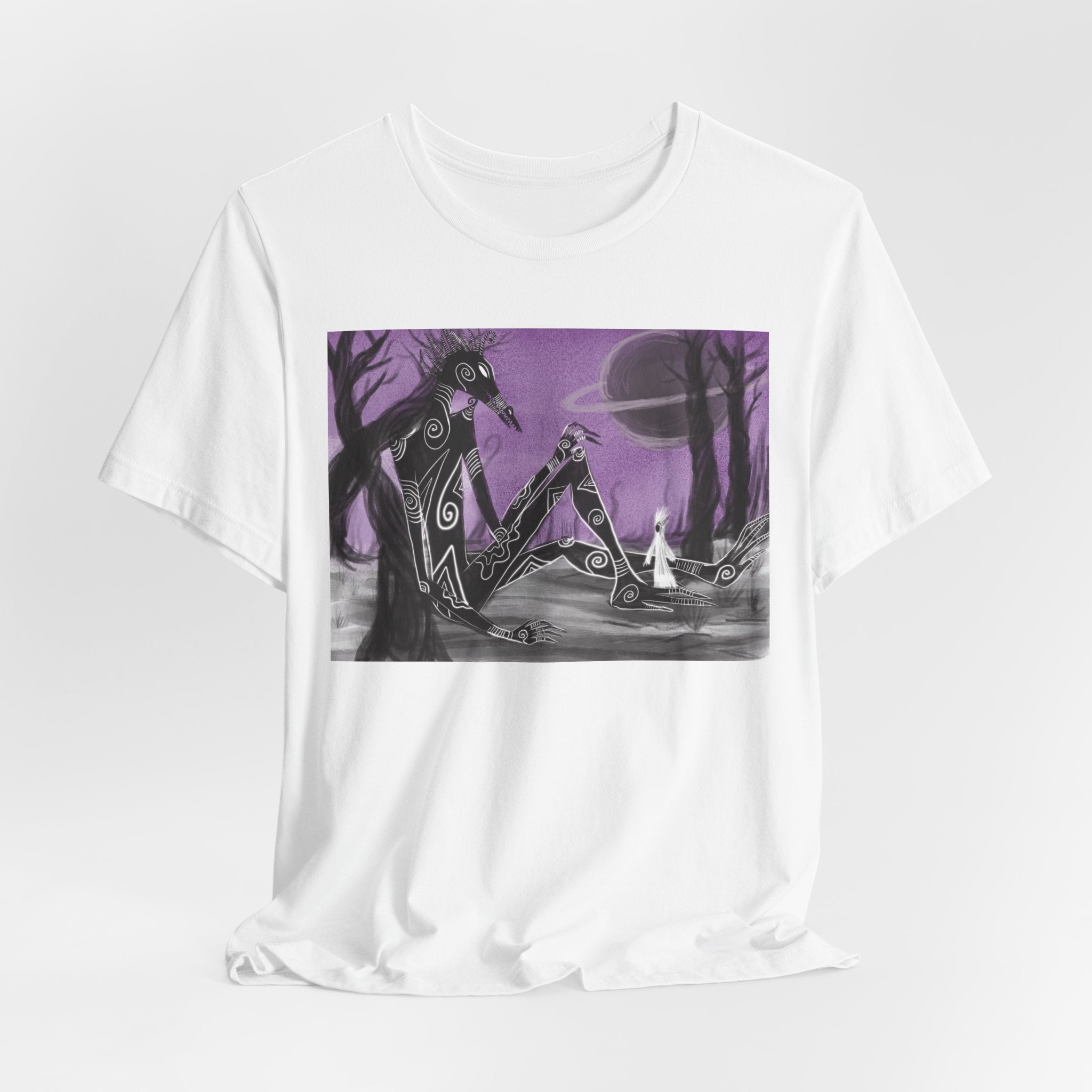 Surreal Purple Nightscape Tee — Giant Creature & Moon Graphic T‑Shirt