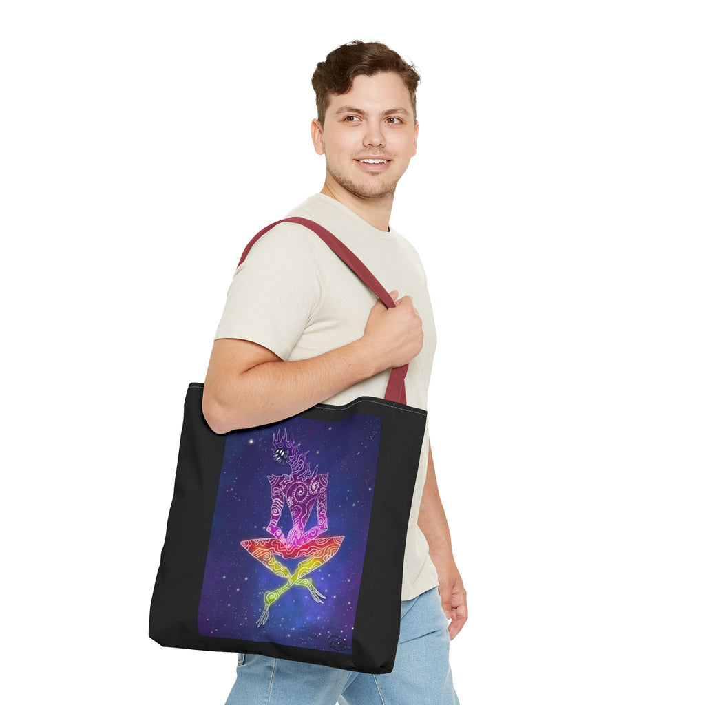 Cosmic Giant on Lotus Tote Bag — "COSMICWORLDS" Galaxy Art AOP Tote