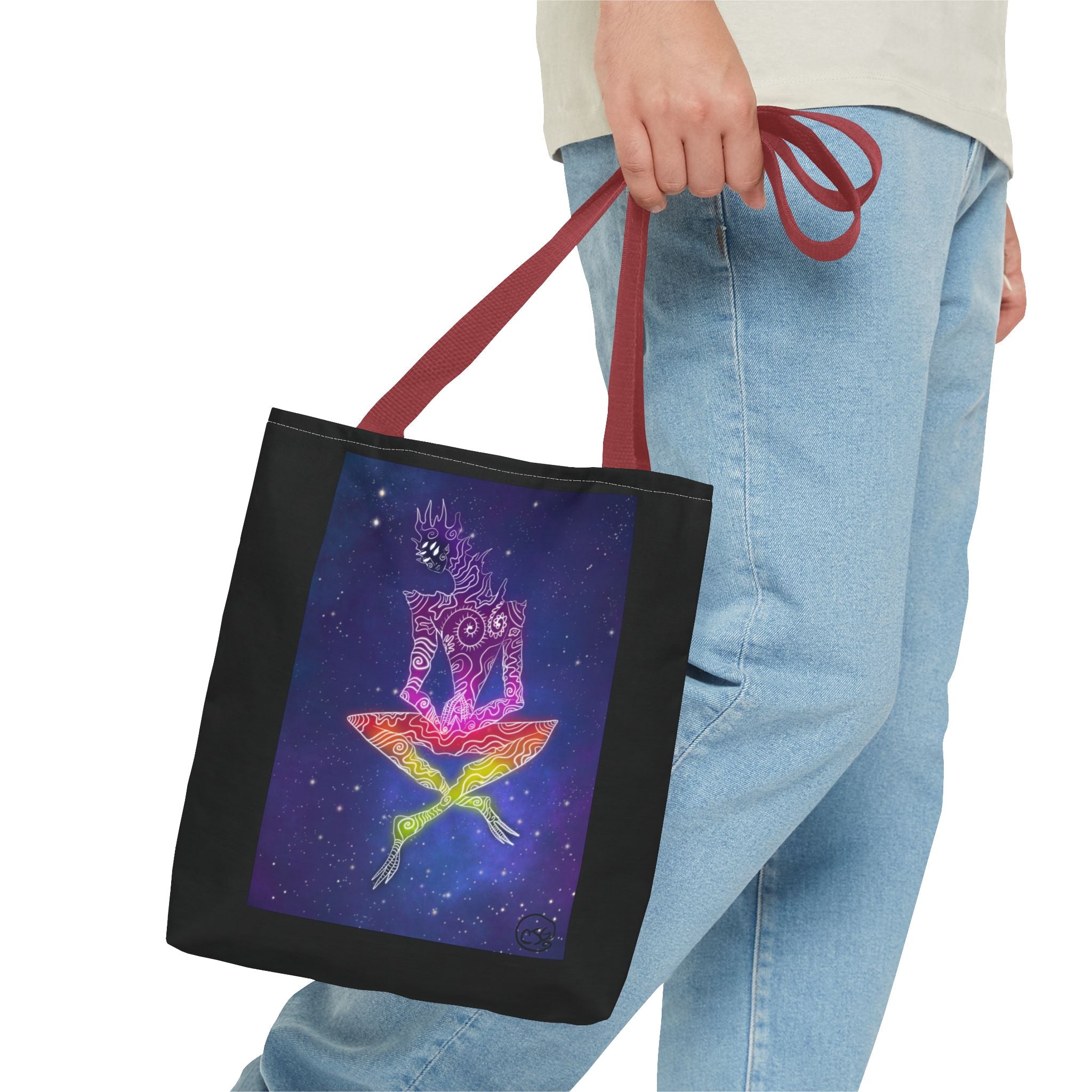 Cosmic Giant on Lotus Tote Bag — "COSMICWORLDS" Galaxy Art AOP Tote