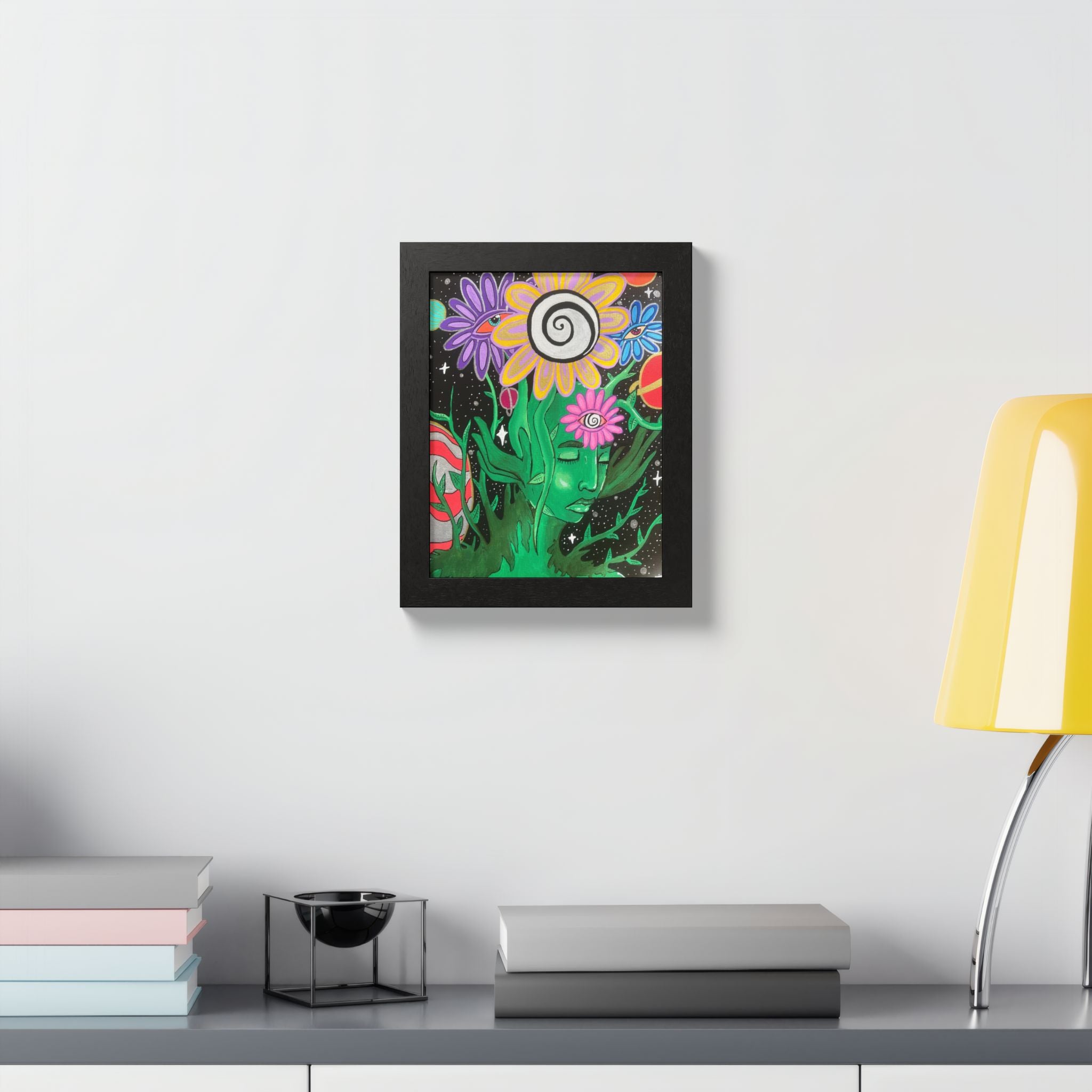 Psychedelic Flower Spirit Framed Poster — Colorful Surreal Wall Art