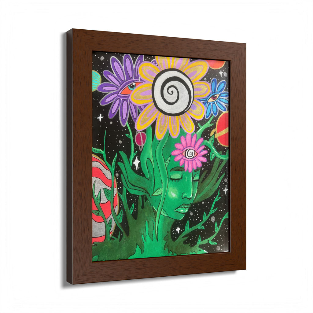 Psychedelic Flower Spirit Framed Poster — Colorful Surreal Wall Art