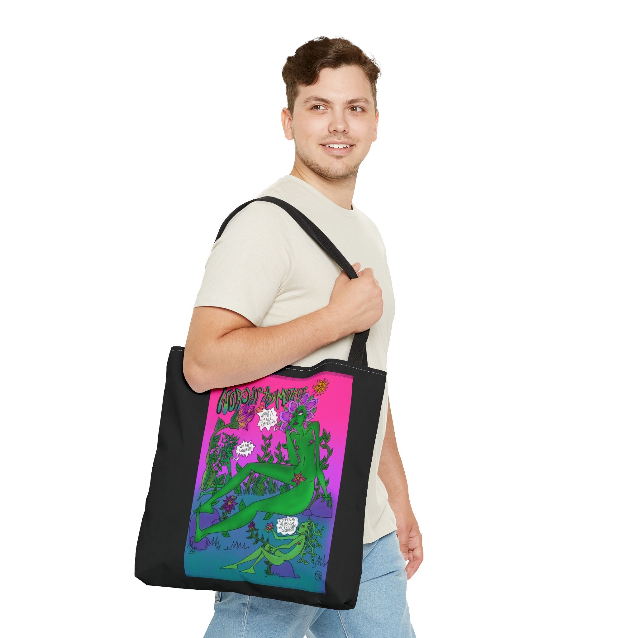 Psychedelic Garden Tote Bag — Colorful Alien Floral Art AOP