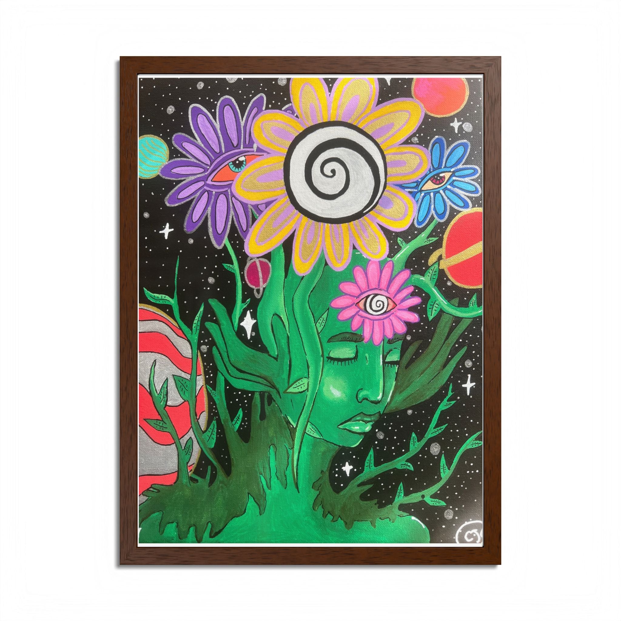 Psychedelic Flower Spirit Framed Poster — Colorful Surreal Wall Art