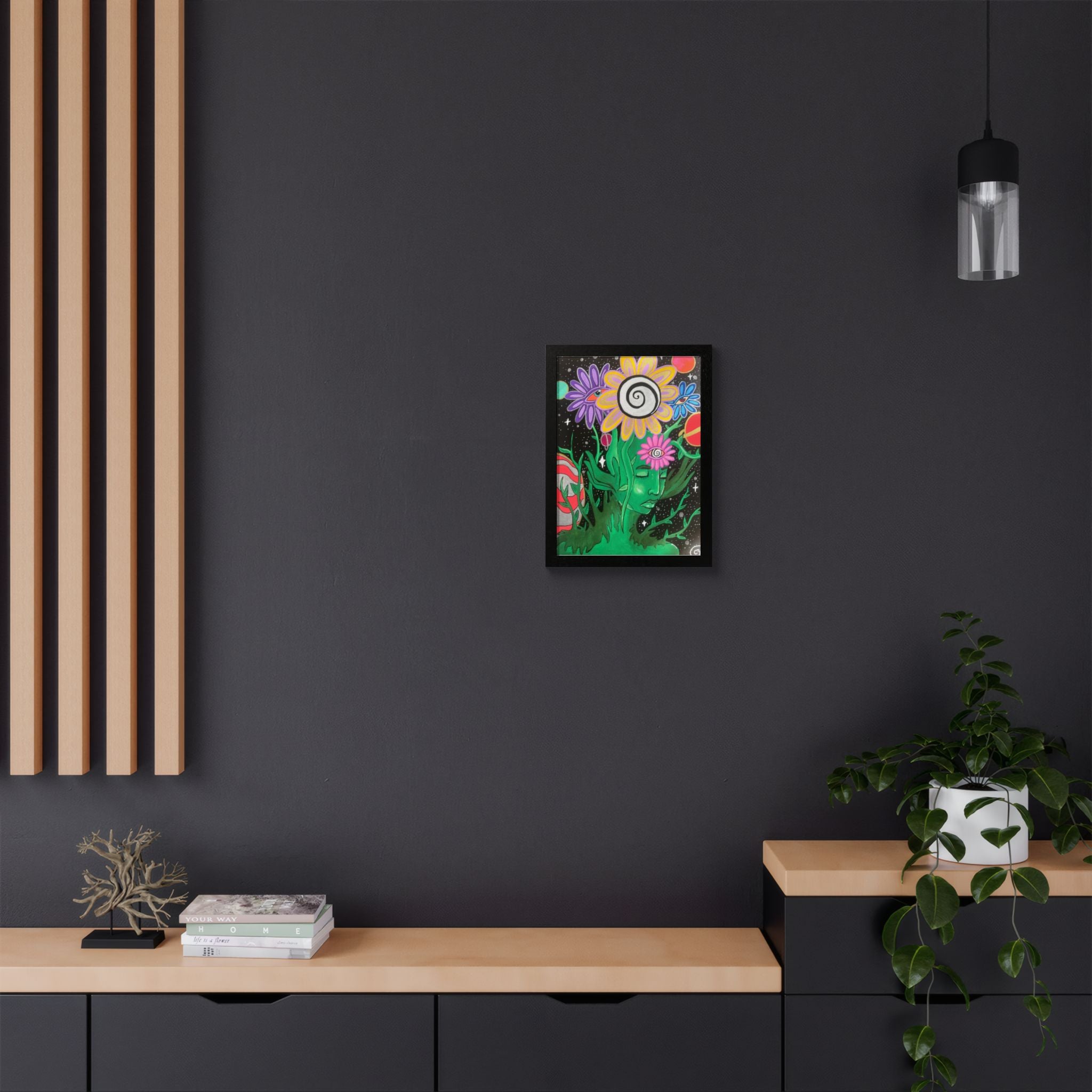 Psychedelic Flower Spirit Framed Poster — Colorful Surreal Wall Art