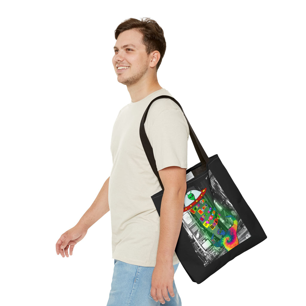 Cosmic Worlds Alien UFO Tote Bag — Psychedelic Rainbow Abduction Design