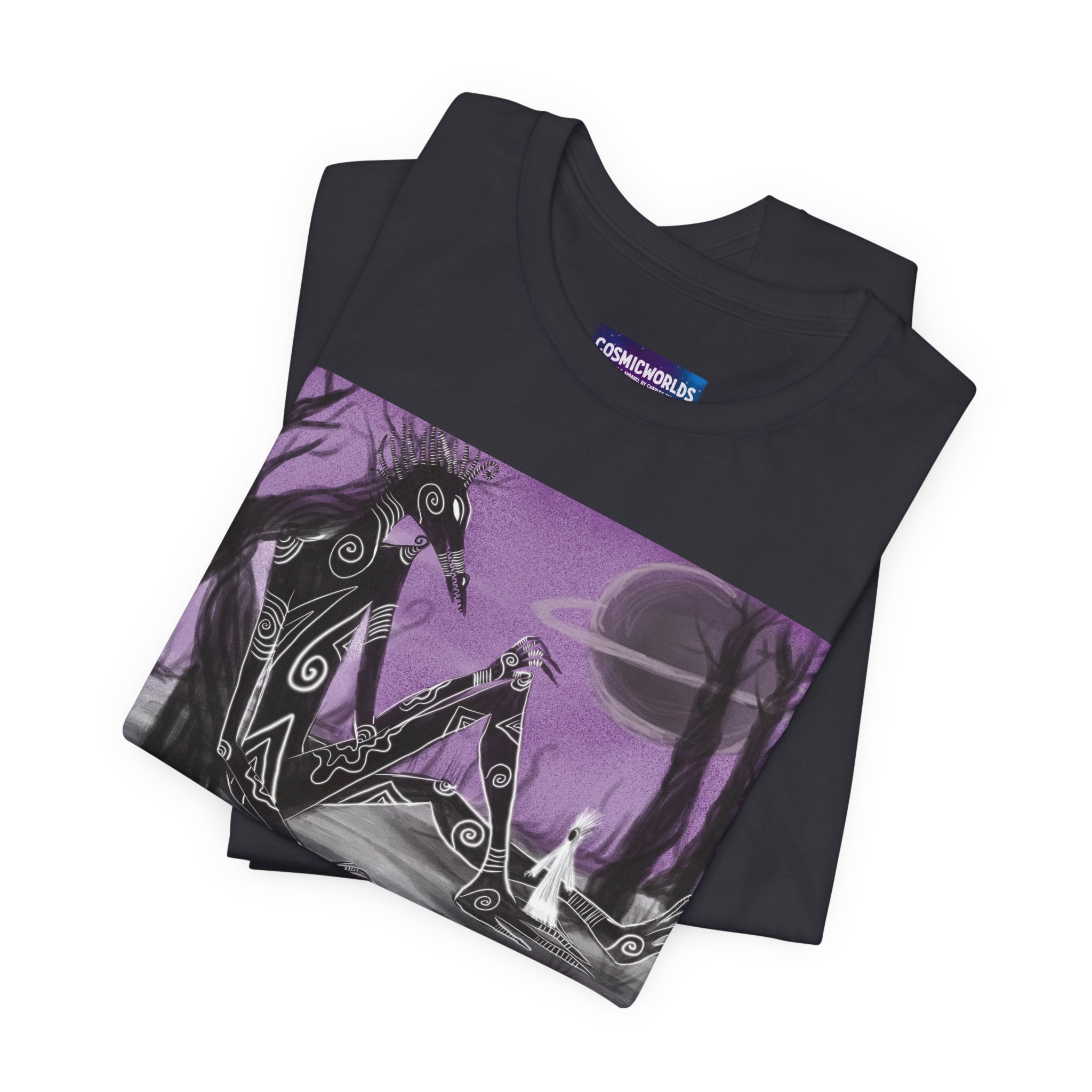 Surreal Purple Nightscape Tee — Giant Creature & Moon Graphic T‑Shirt