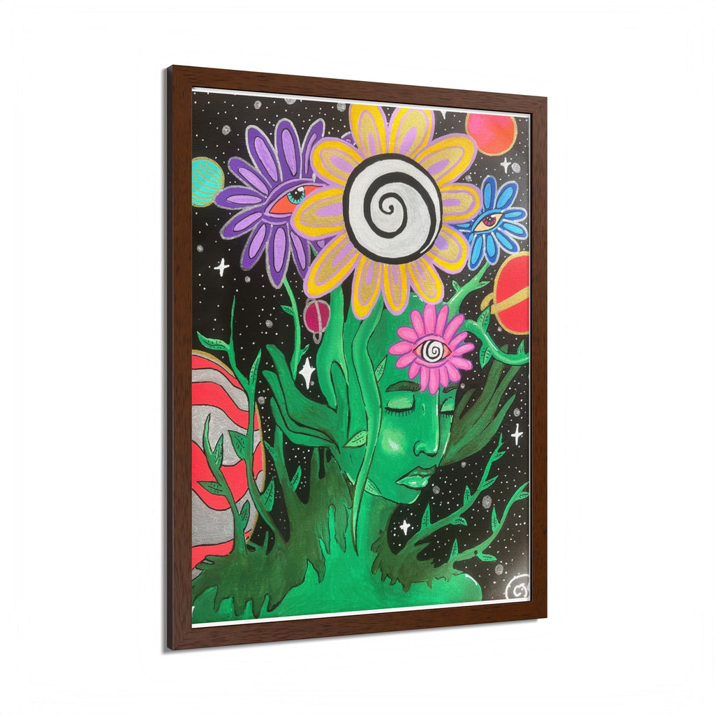 Psychedelic Flower Spirit Framed Poster — Colorful Surreal Wall Art
