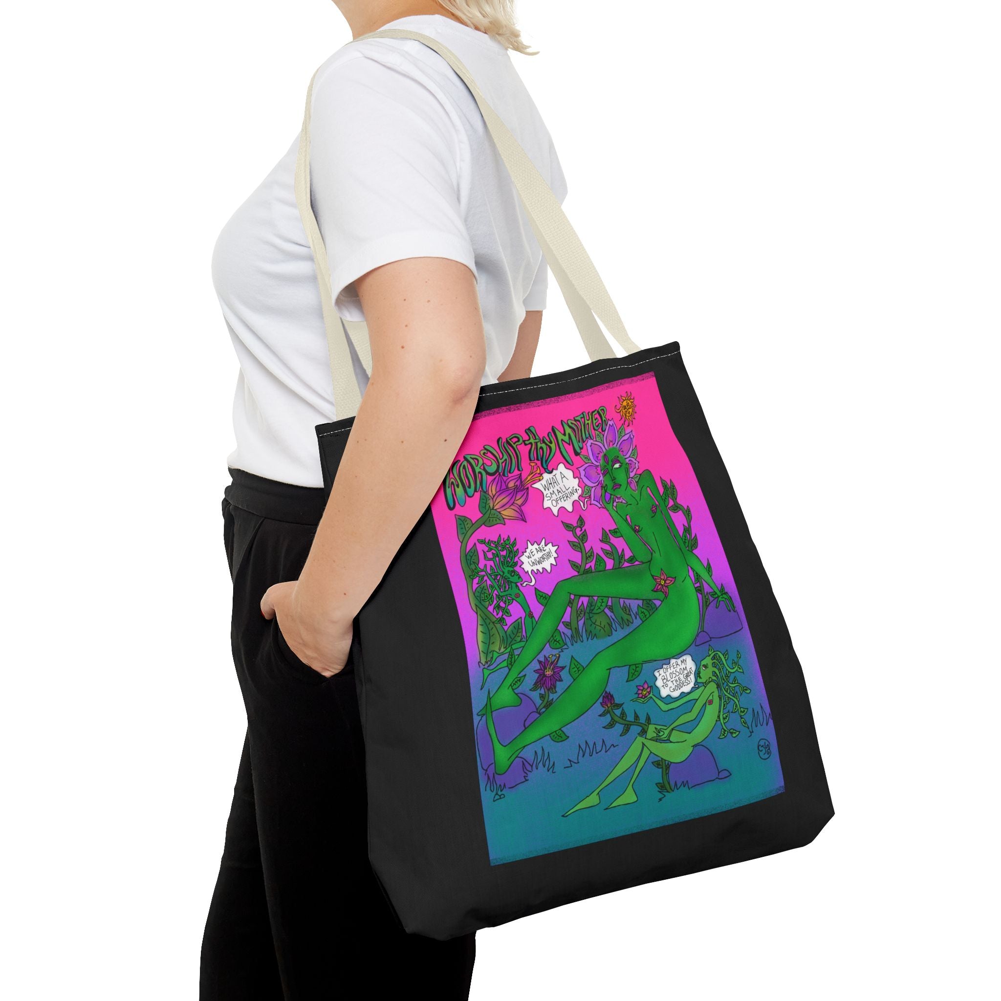 Psychedelic Garden Tote Bag — Colorful Alien Floral Art AOP