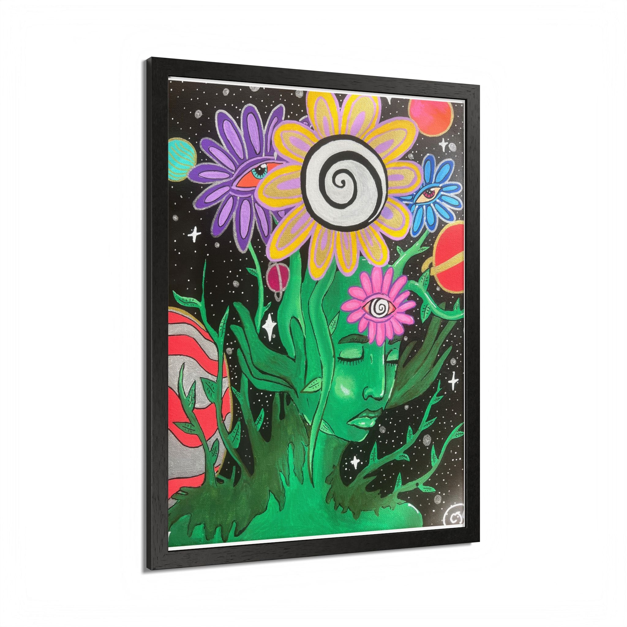 Psychedelic Flower Spirit Framed Poster — Colorful Surreal Wall Art