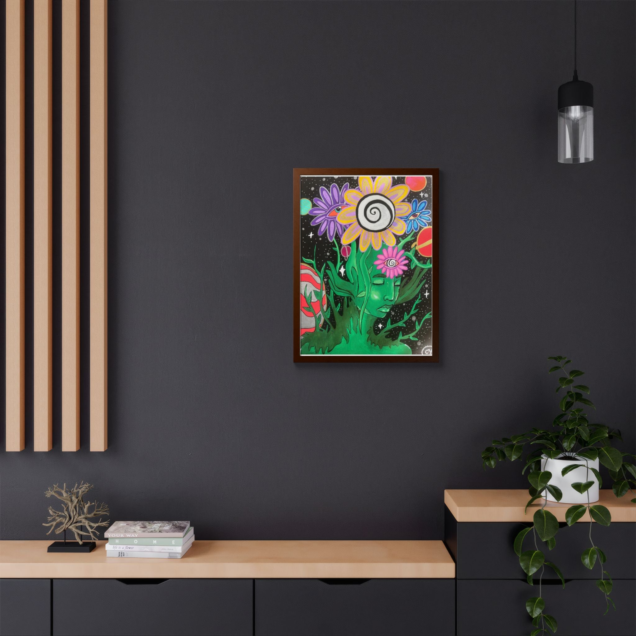 Psychedelic Flower Spirit Framed Poster — Colorful Surreal Wall Art