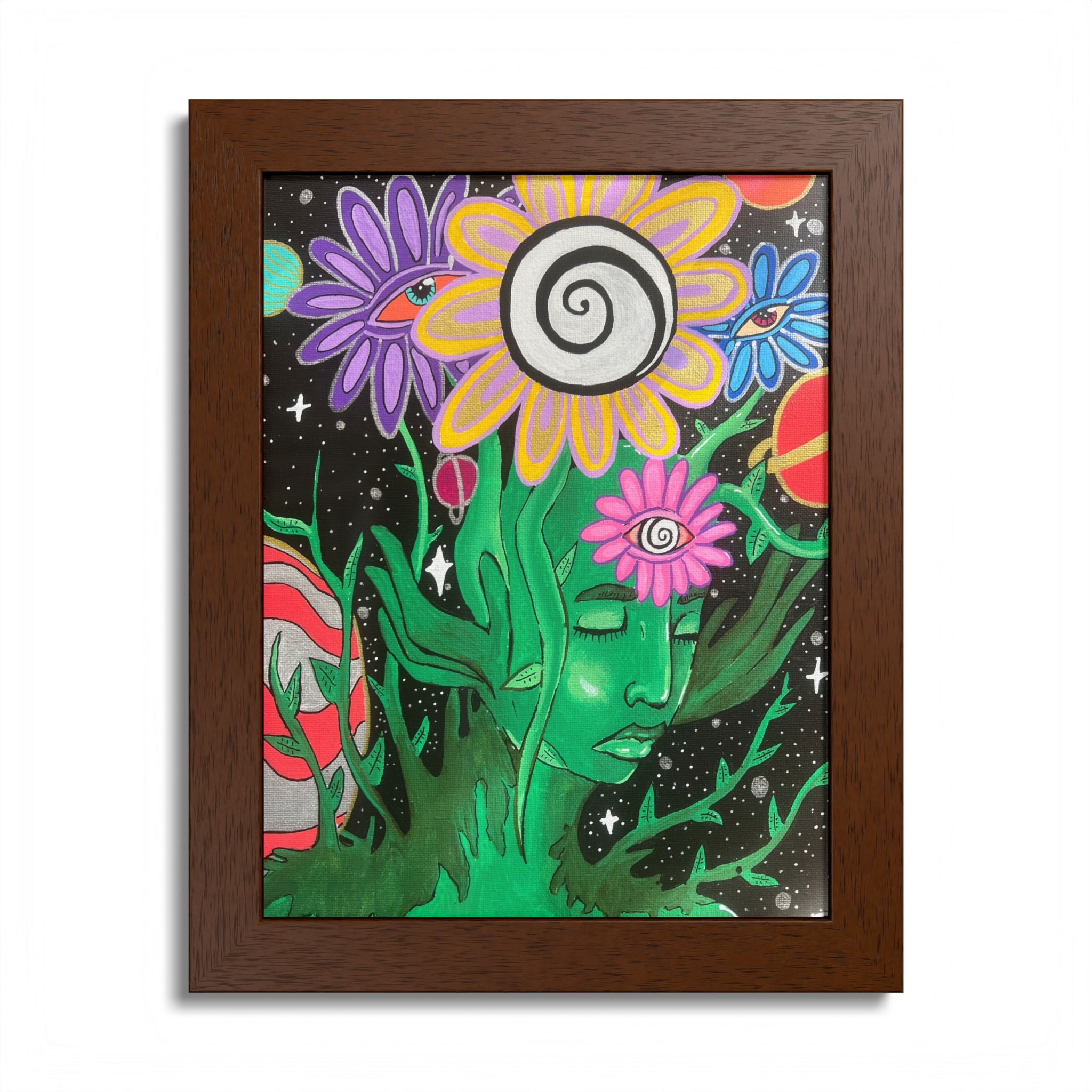 Psychedelic Flower Spirit Framed Poster — Colorful Surreal Wall Art