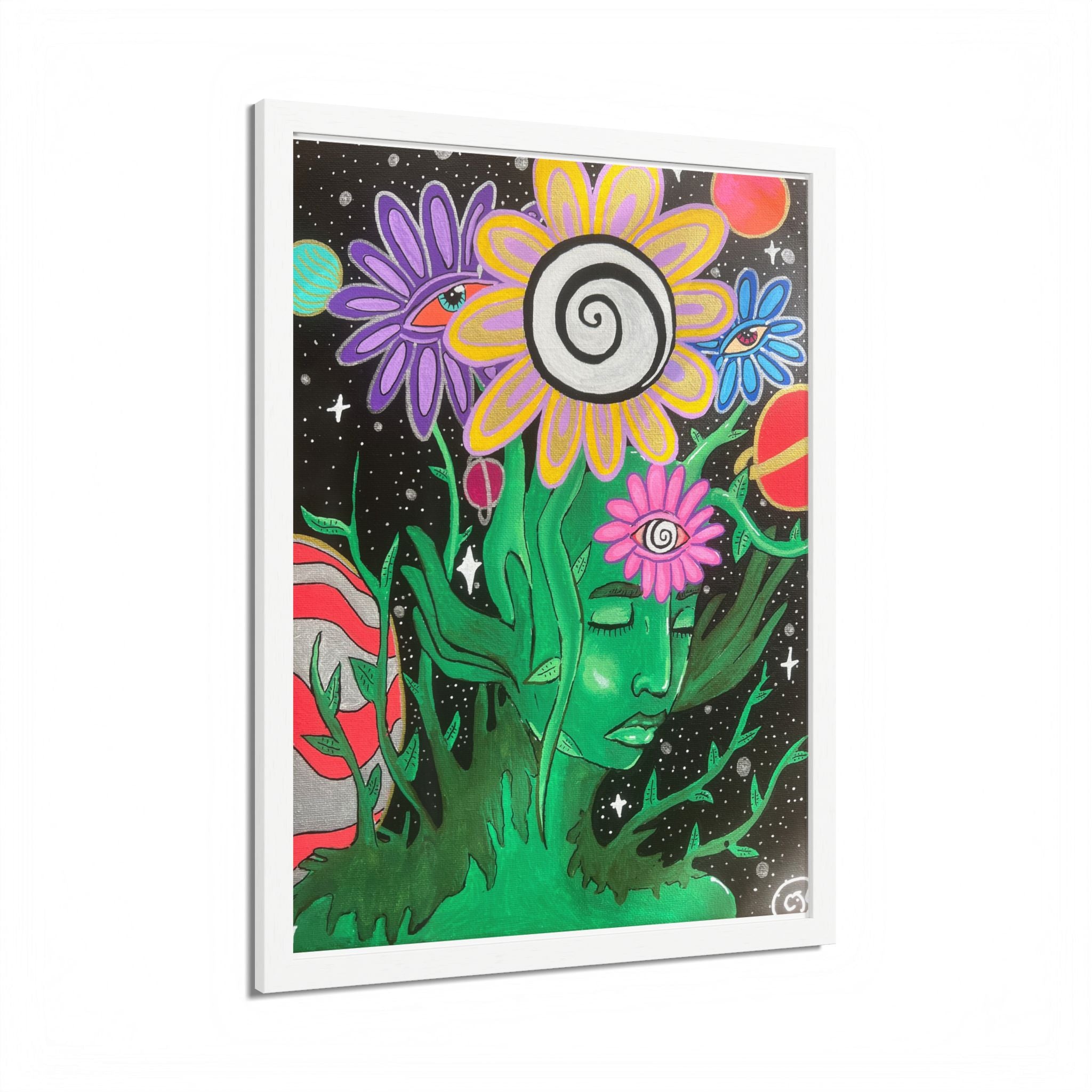 Psychedelic Flower Spirit Framed Poster — Colorful Surreal Wall Art