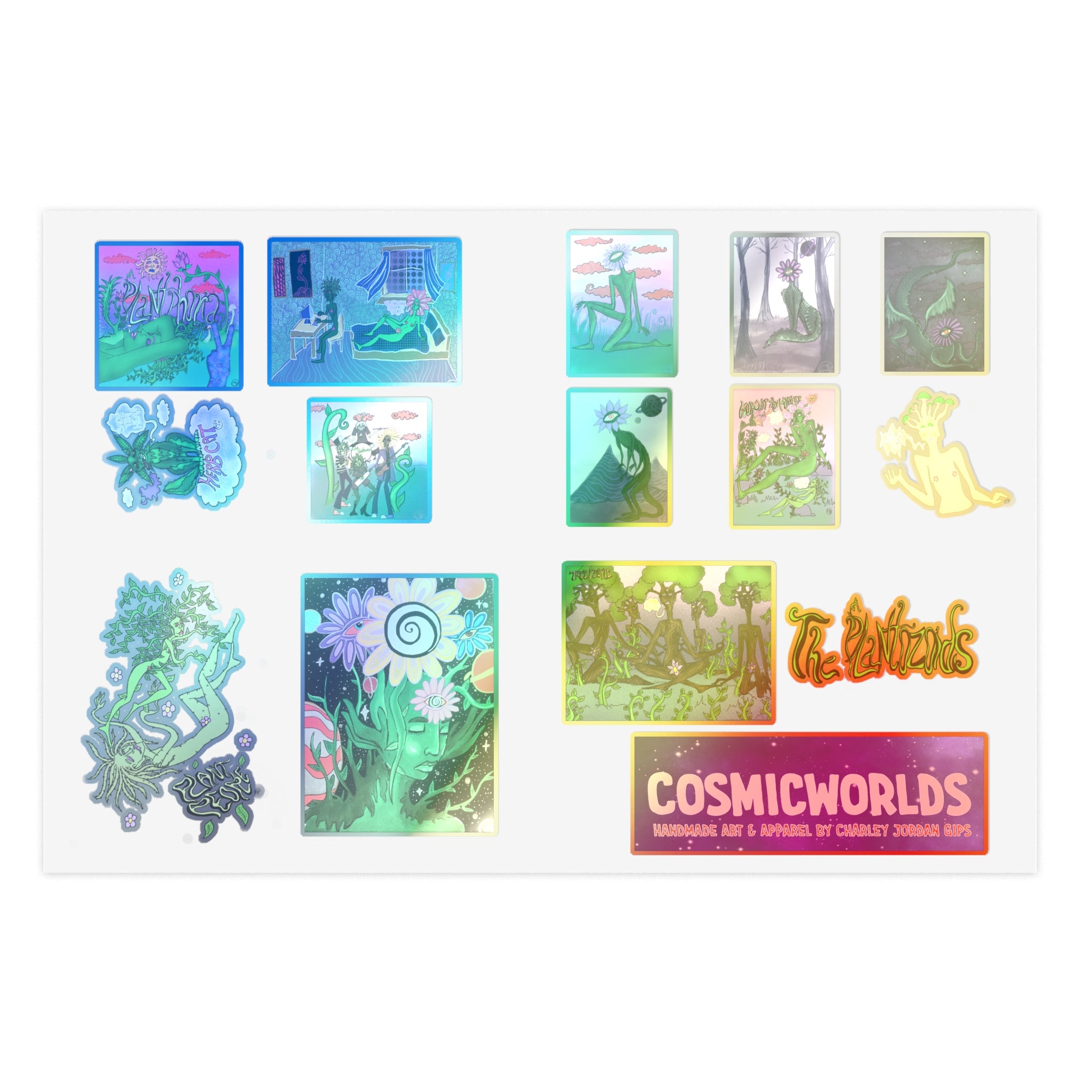 The Plantozoids Sticker Sheet—Holographic Cosmic Worlds Sticker Sheet Bundle (5pcs)