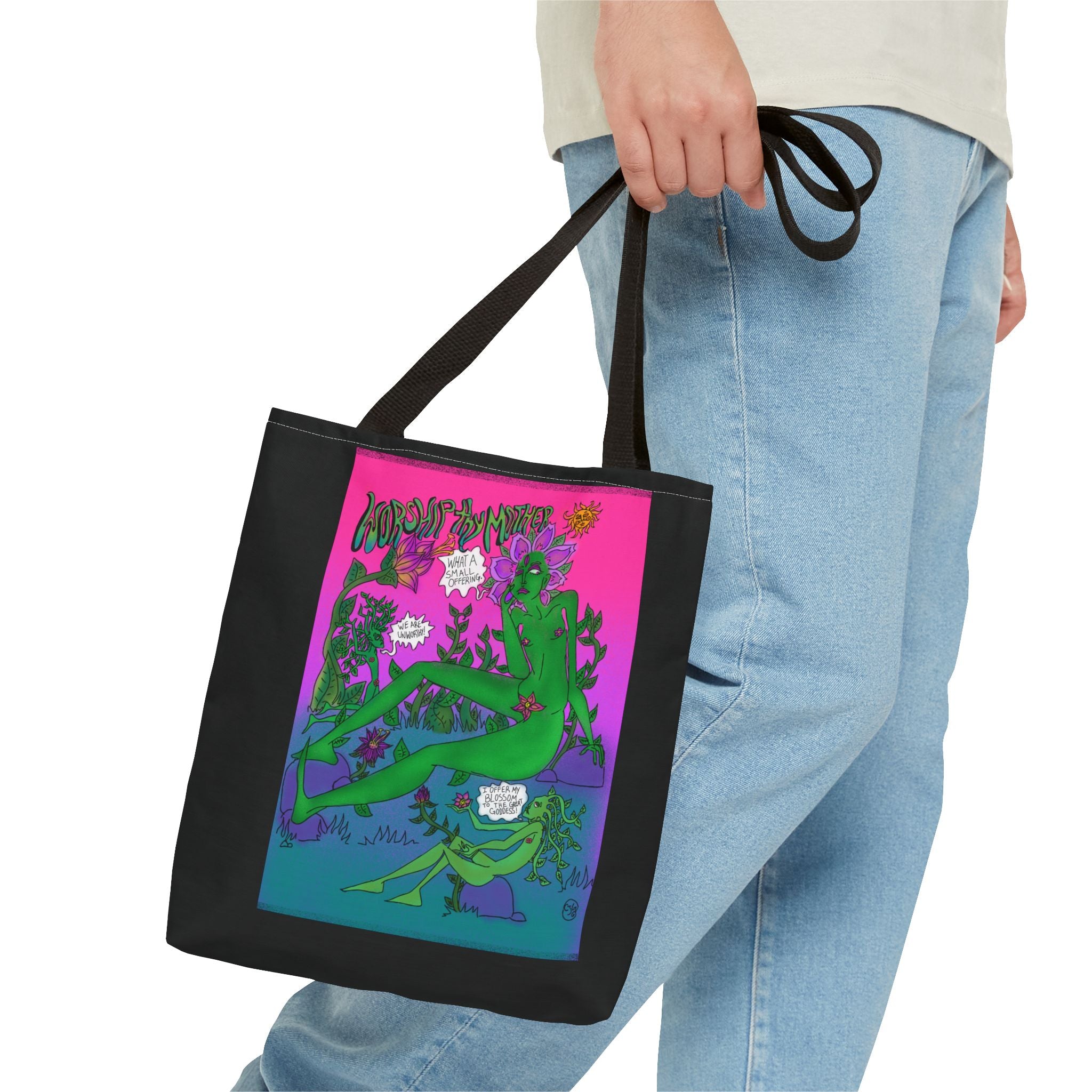 Psychedelic Garden Tote Bag — Colorful Alien Floral Art AOP