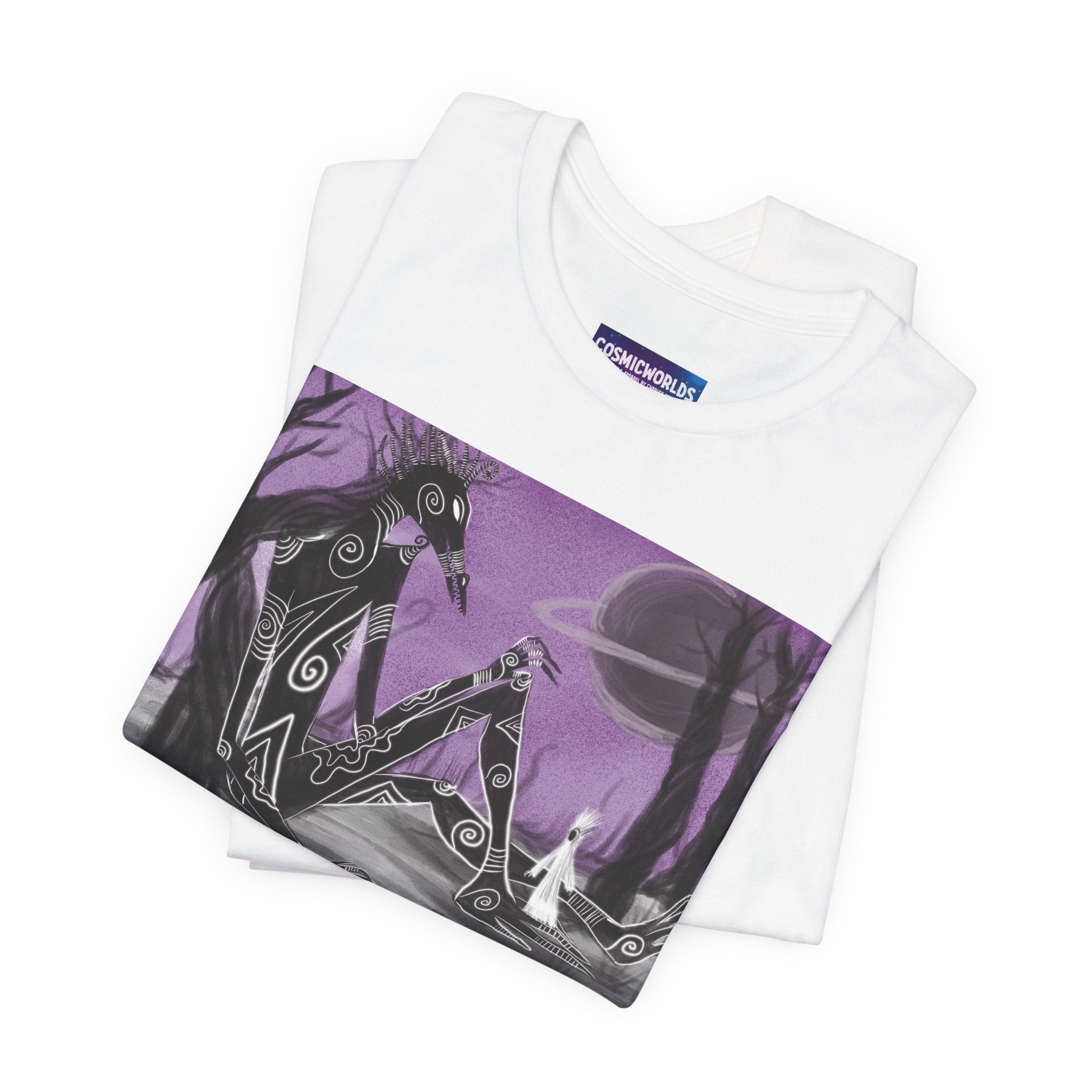 Surreal Purple Nightscape Tee — Giant Creature & Moon Graphic T‑Shirt
