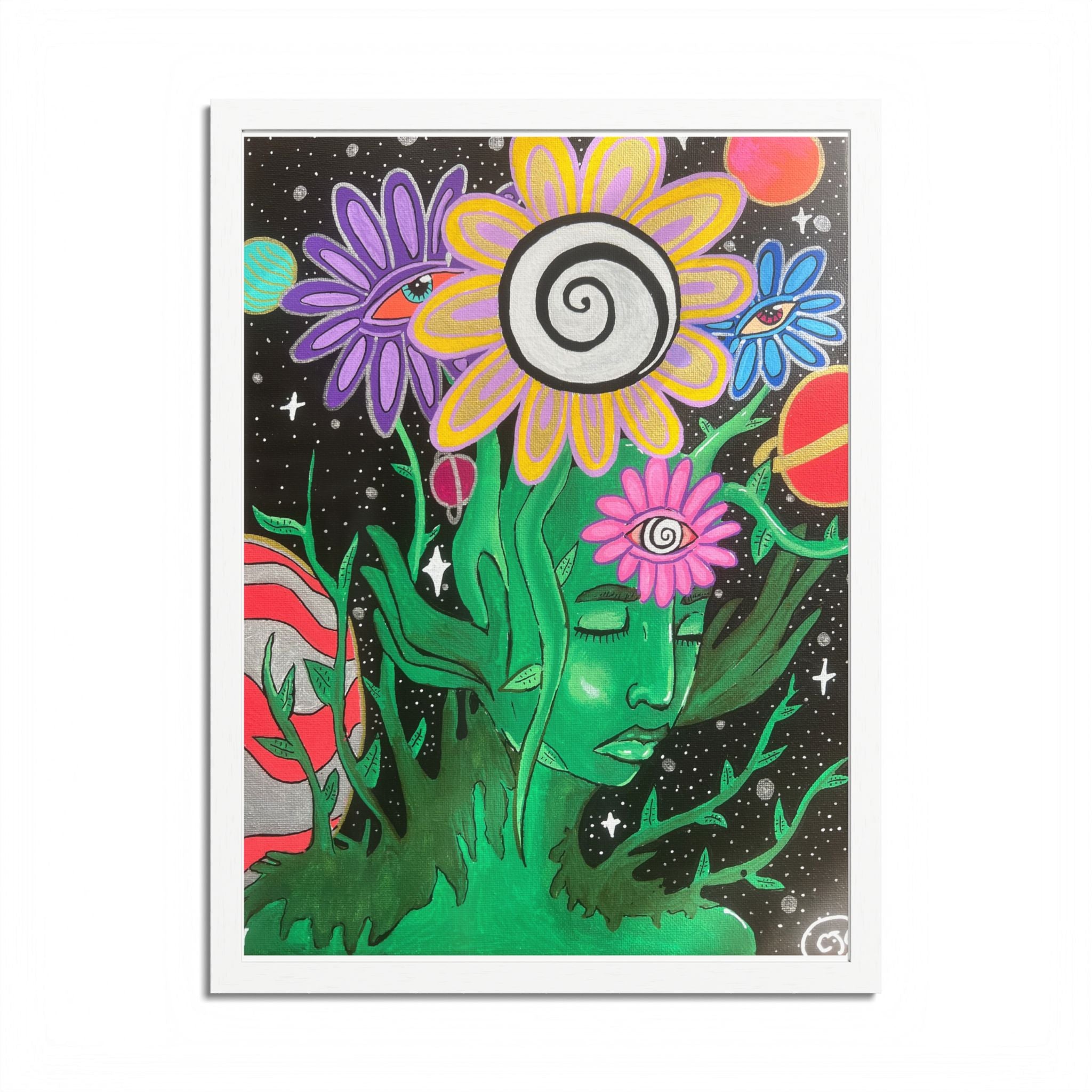 Psychedelic Flower Spirit Framed Poster — Colorful Surreal Wall Art