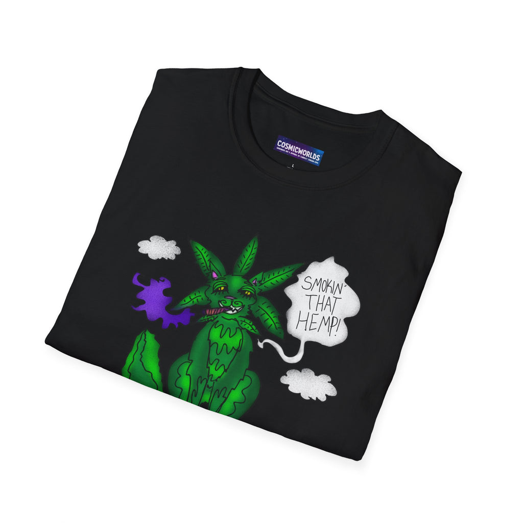 Herb Cat T-Shirt – Funny Cannabis Cat Graphic Tee ("Smells Like Hemp")