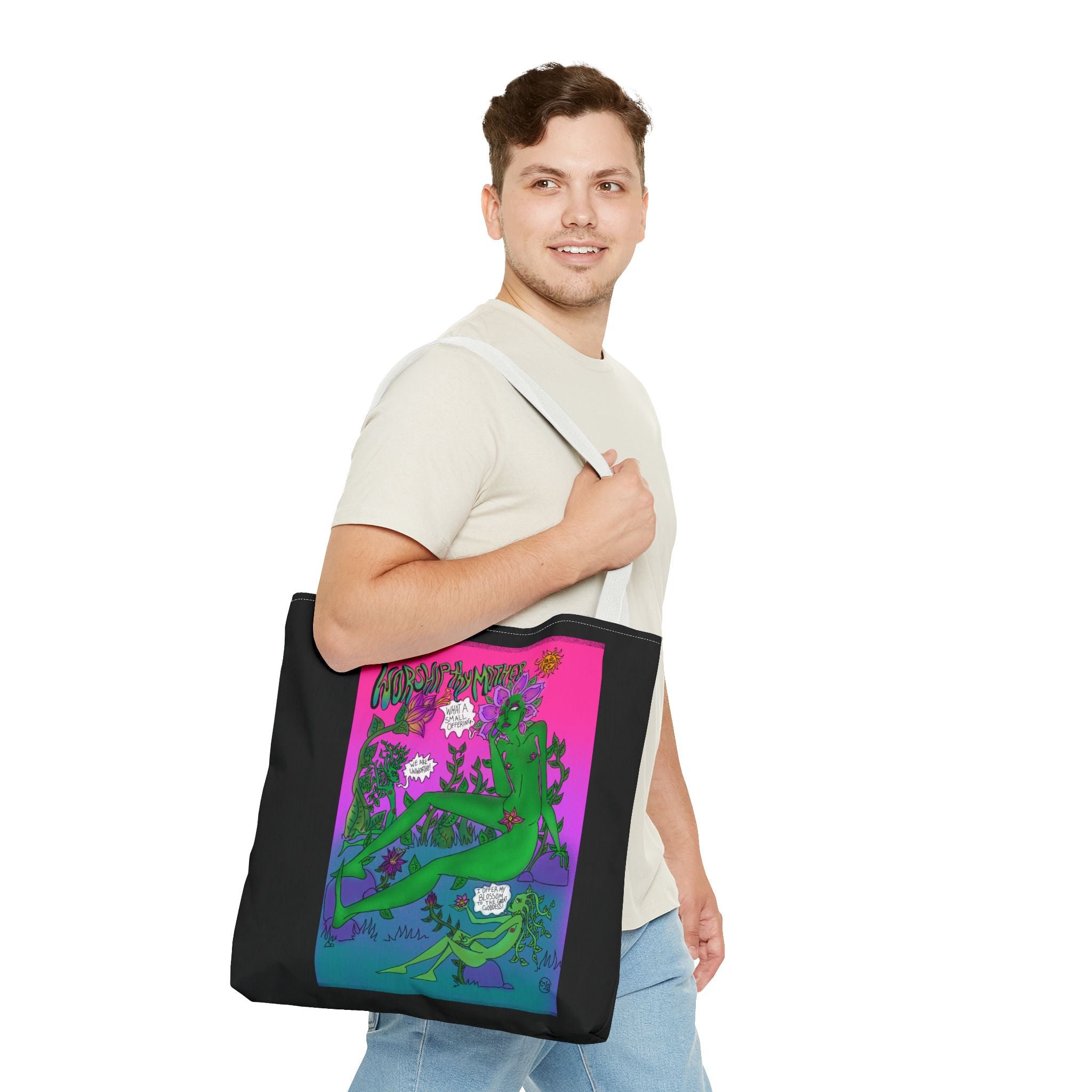 Psychedelic Garden Tote Bag — Colorful Alien Floral Art AOP