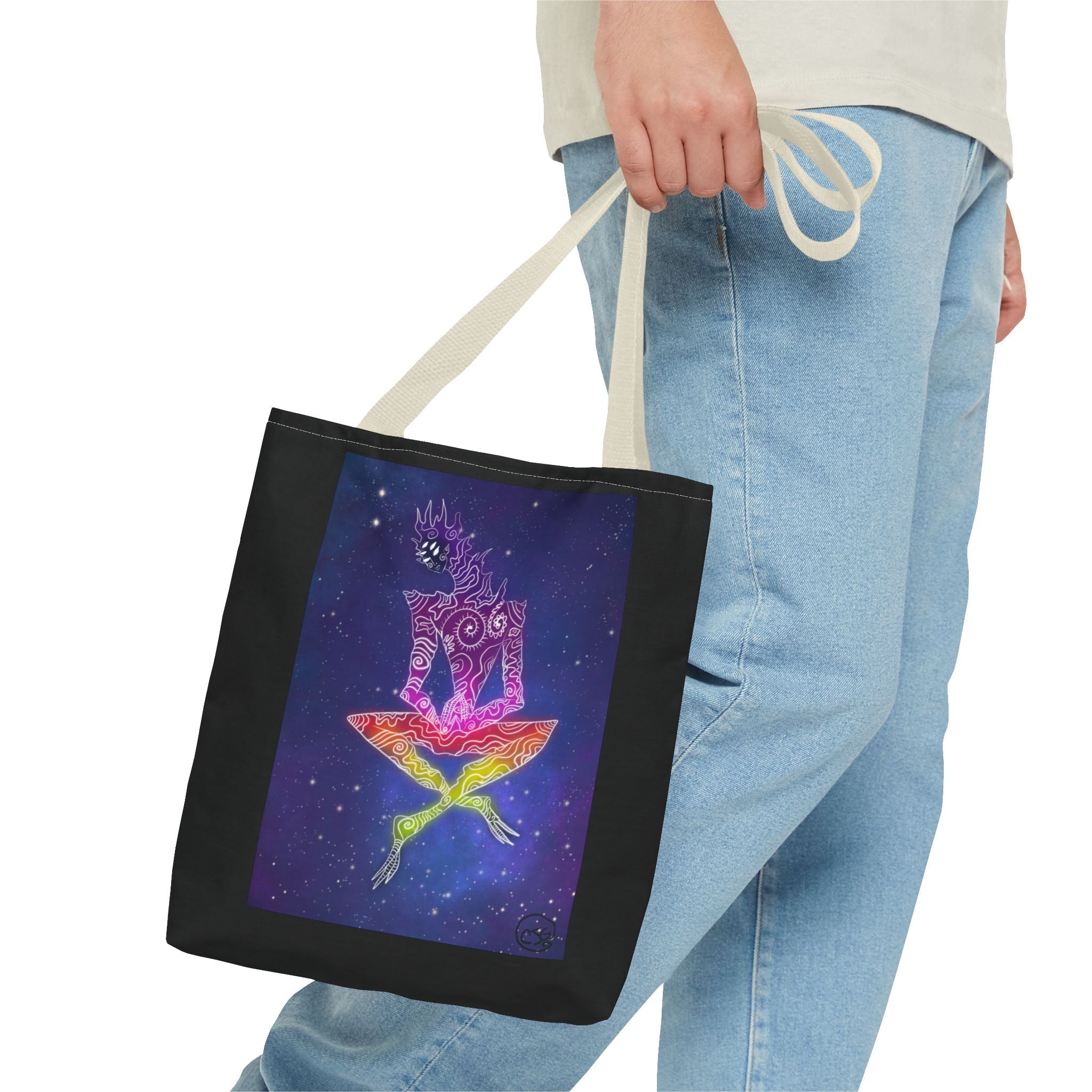 Cosmic Giant on Lotus Tote Bag — "COSMICWORLDS" Galaxy Art AOP Tote