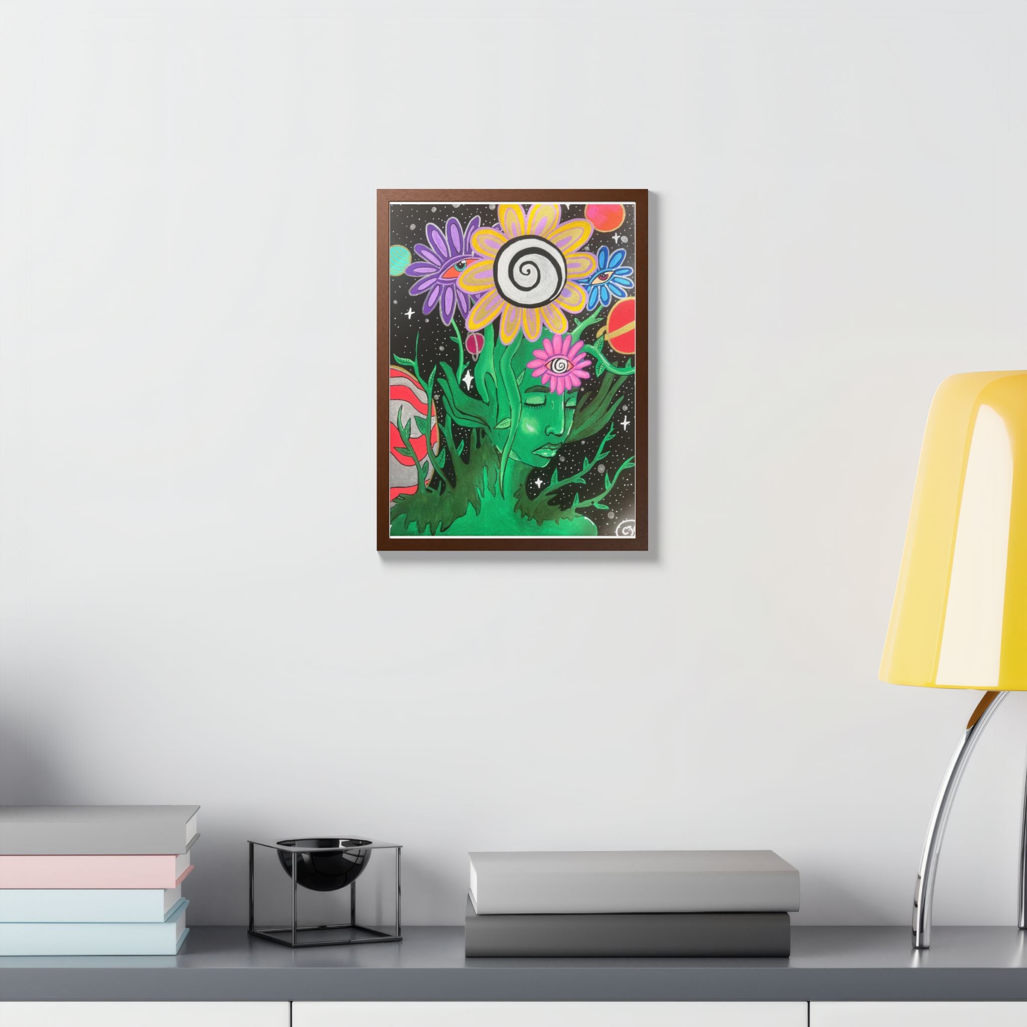 Psychedelic Flower Spirit Framed Poster — Colorful Surreal Wall Art