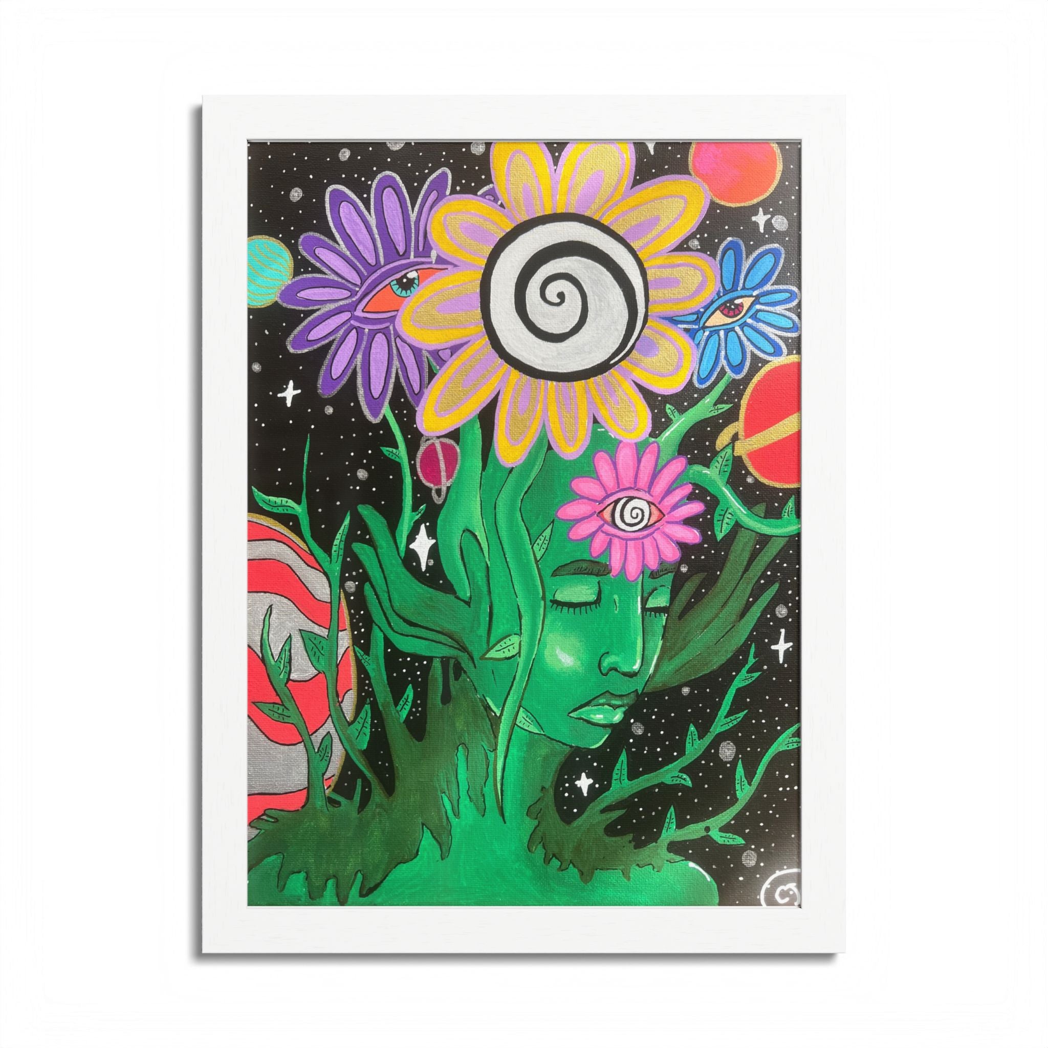 Psychedelic Flower Spirit Framed Poster — Colorful Surreal Wall Art