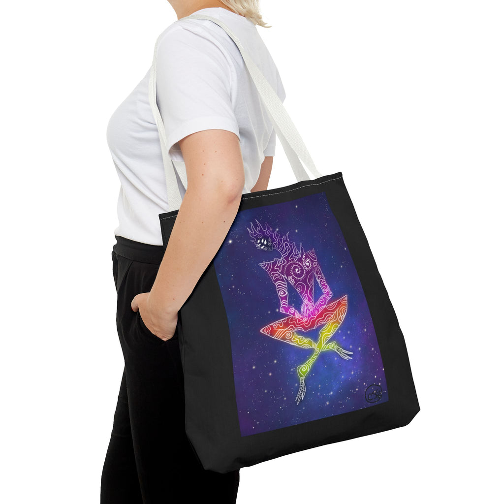 Cosmic Giant on Lotus Tote Bag — "COSMICWORLDS" Galaxy Art AOP Tote