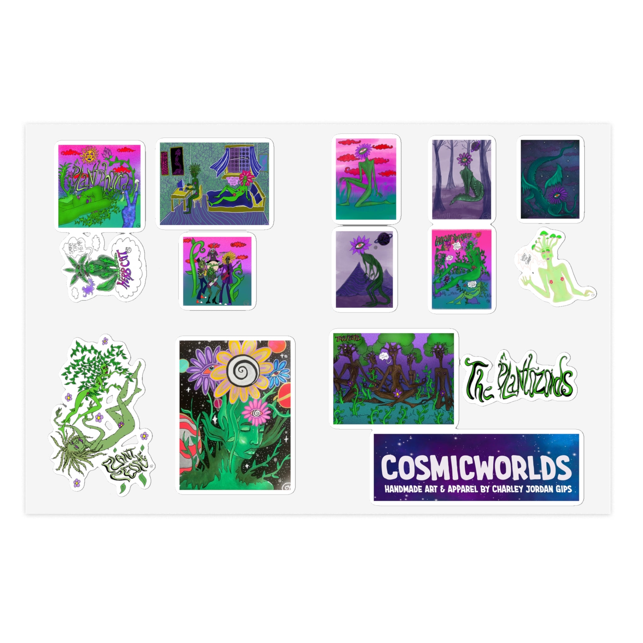 The Plantozoids Sticker Sheet—Holographic Cosmic Worlds Sticker Sheet Bundle (5pcs)