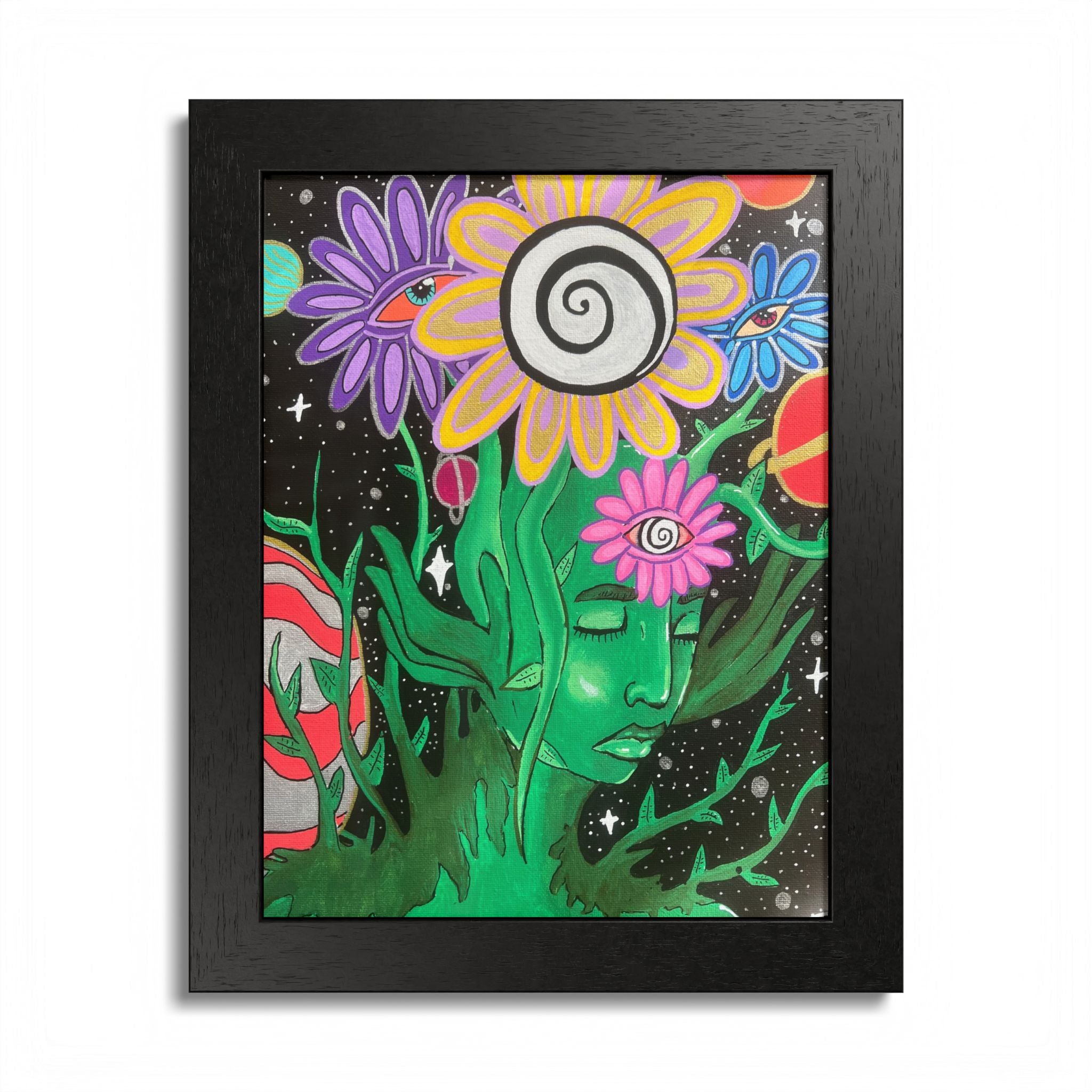 Psychedelic Flower Spirit Framed Poster — Colorful Surreal Wall Art