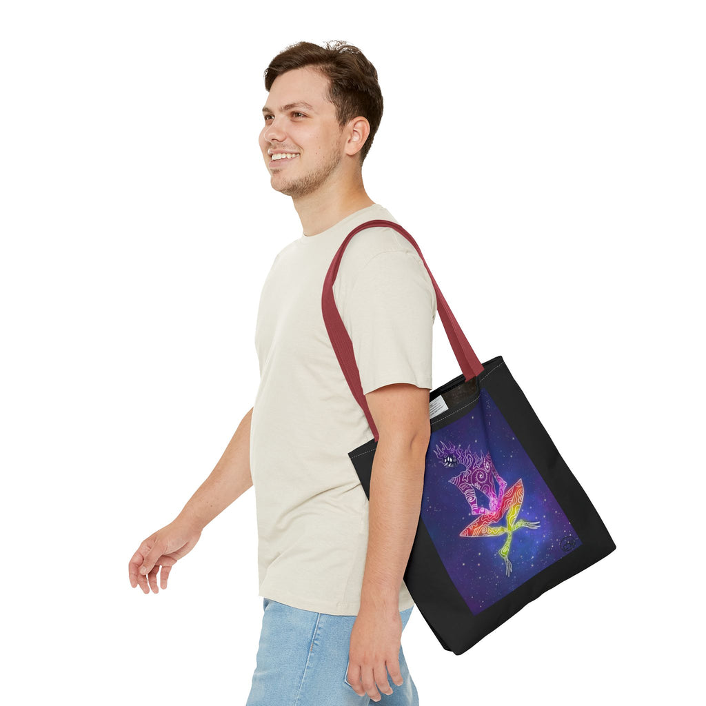 Cosmic Giant on Lotus Tote Bag — "COSMICWORLDS" Galaxy Art AOP Tote