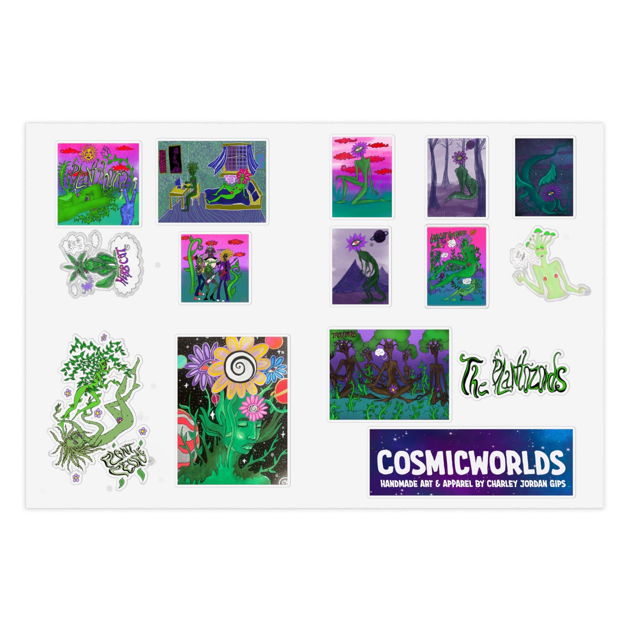 The Plantozoids Sticker Sheet—Holographic Cosmic Worlds Sticker Sheet Bundle (5pcs)