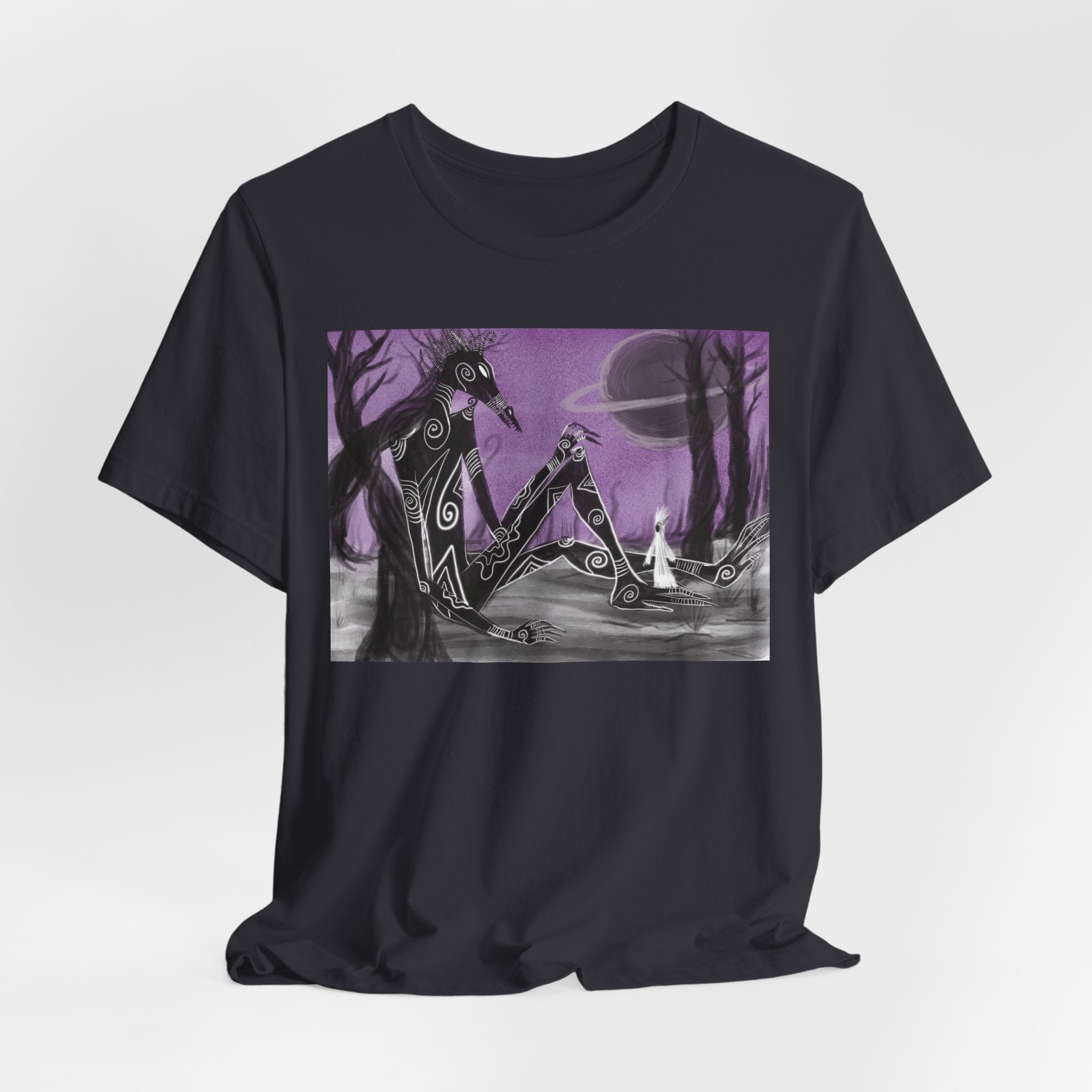 Surreal Purple Nightscape Tee — Giant Creature & Moon Graphic T‑Shirt