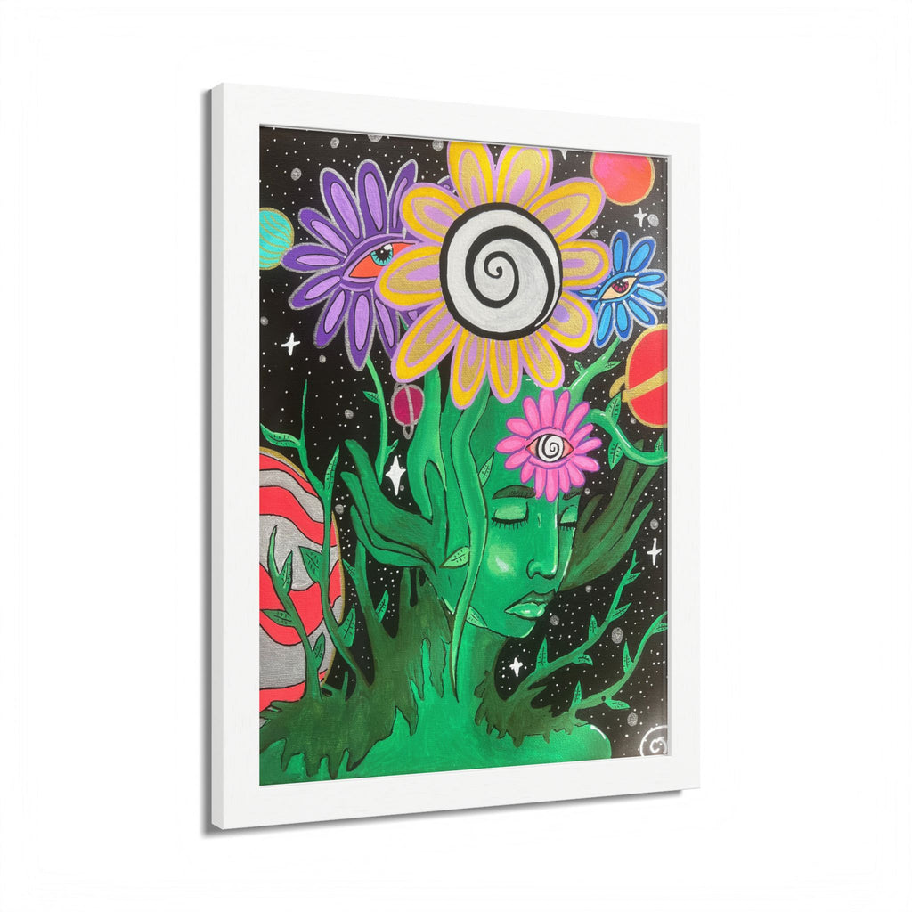 Psychedelic Flower Spirit Framed Poster — Colorful Surreal Wall Art