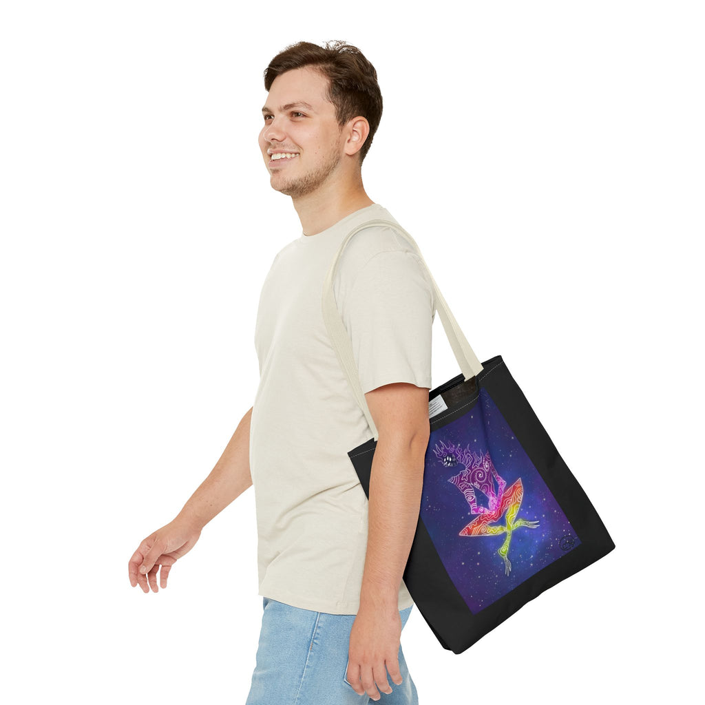Cosmic Giant on Lotus Tote Bag — "COSMICWORLDS" Galaxy Art AOP Tote