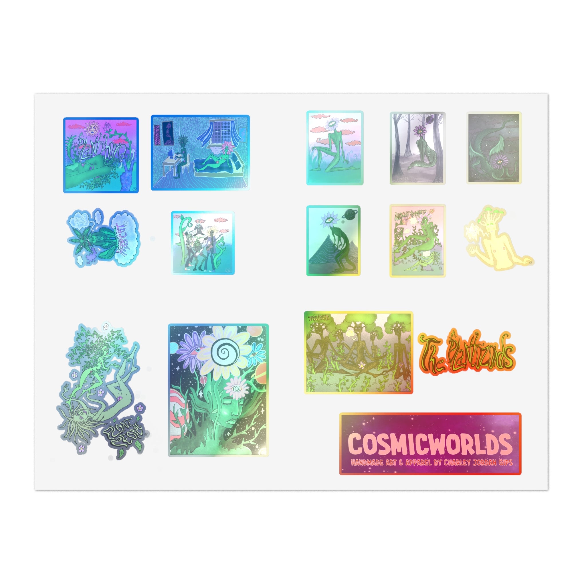 The Plantozoids Sticker Sheet—Holographic Cosmic Worlds Sticker Sheet Bundle (5pcs)