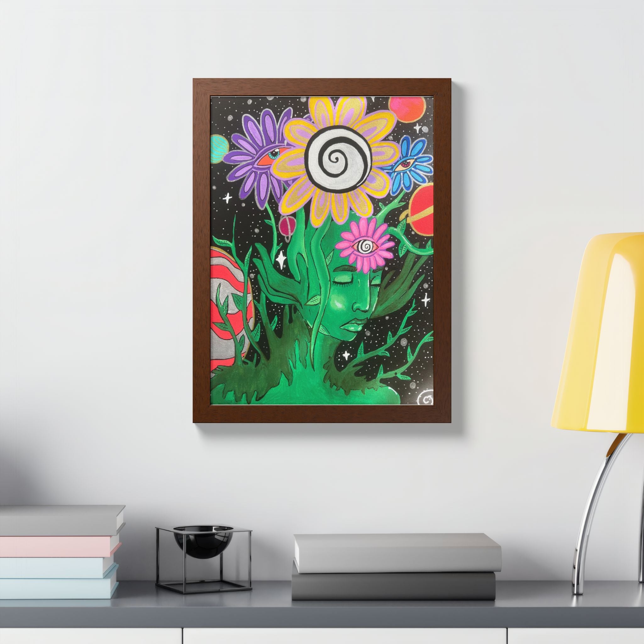 Psychedelic Flower Spirit Framed Poster — Colorful Surreal Wall Art