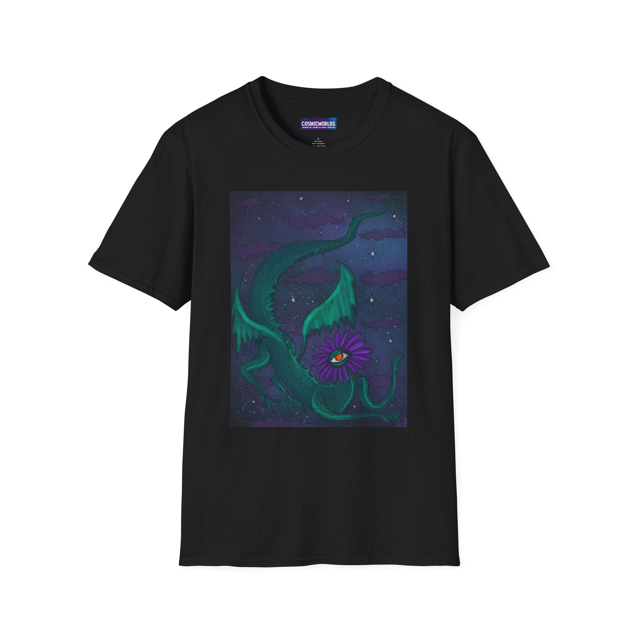 Celestial Night Bloom T-Shirt — Flower Dragon