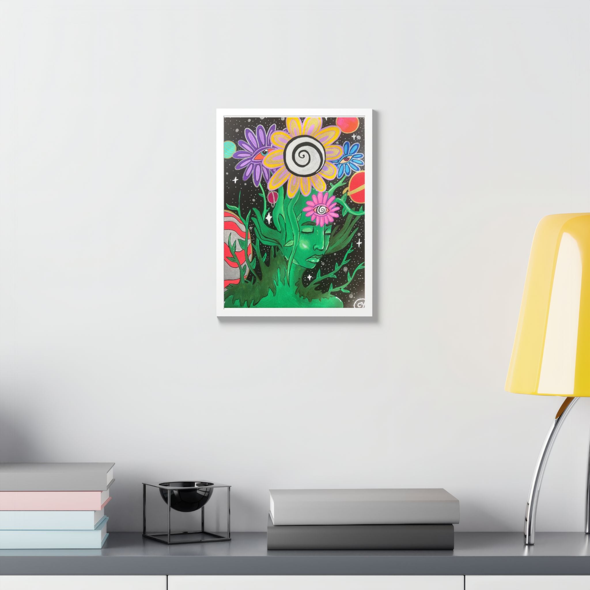 Psychedelic Flower Spirit Framed Poster — Colorful Surreal Wall Art