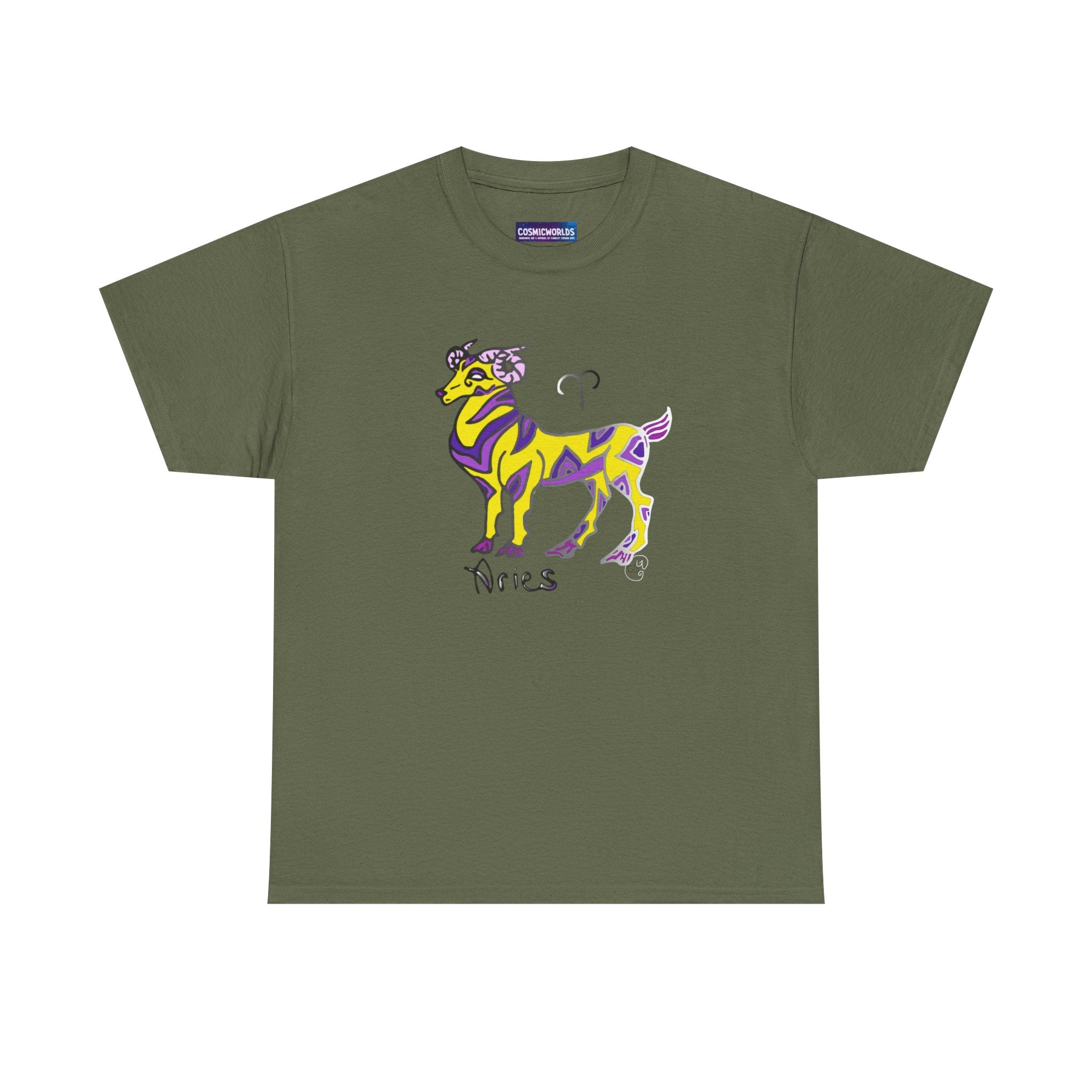 Aries Zodiac Tee — Colorful Mythic Ram Astrology Shirt