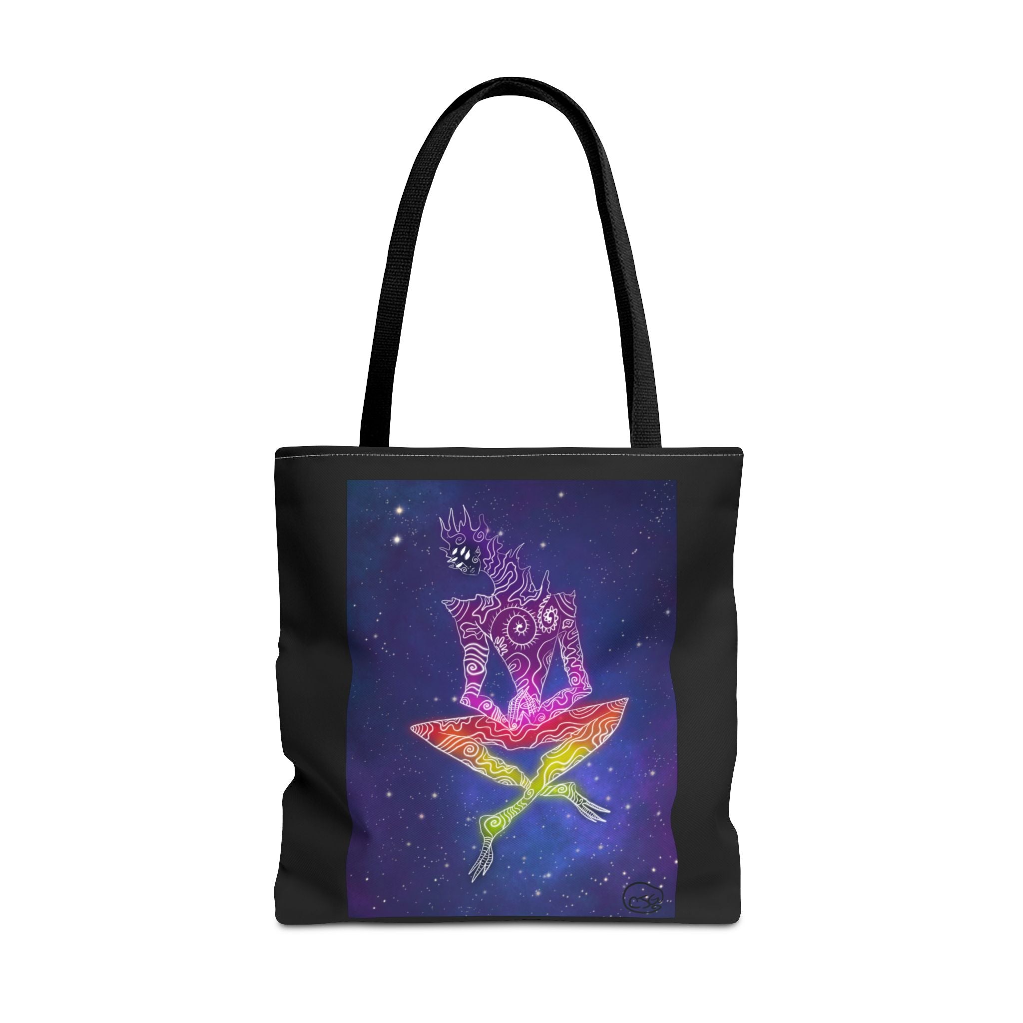 Cosmic Giant on Lotus Tote Bag — "COSMICWORLDS" Galaxy Art AOP Tote
