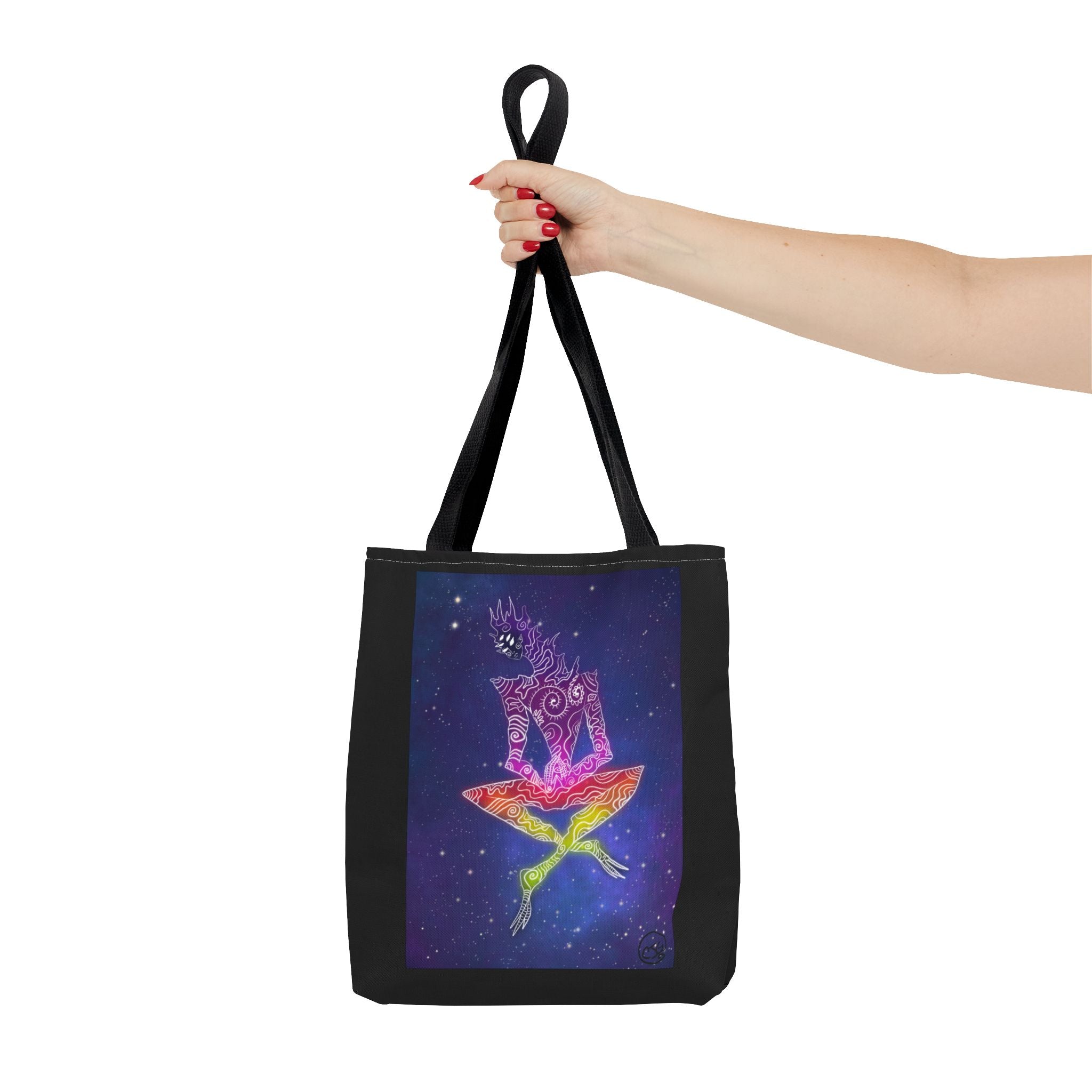 Cosmic Giant on Lotus Tote Bag — "COSMICWORLDS" Galaxy Art AOP Tote