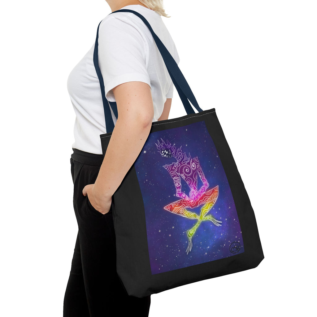 Cosmic Giant on Lotus Tote Bag — "COSMICWORLDS" Galaxy Art AOP Tote