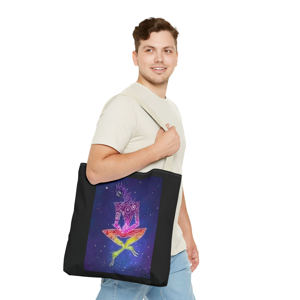 Cosmic Giant on Lotus Tote Bag — "COSMICWORLDS" Galaxy Art AOP Tote
