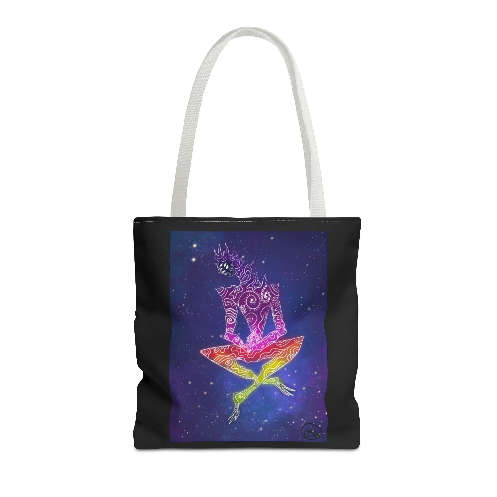 Cosmic Giant on Lotus Tote Bag — "COSMICWORLDS" Galaxy Art AOP Tote