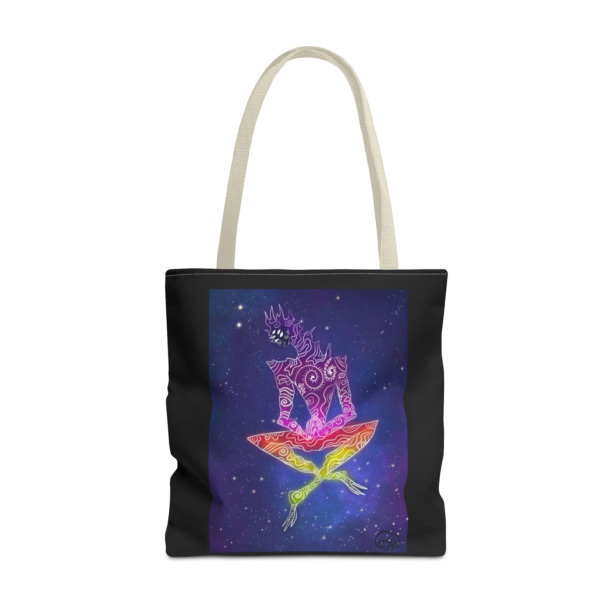 Cosmic Giant on Lotus Tote Bag — "COSMICWORLDS" Galaxy Art AOP Tote