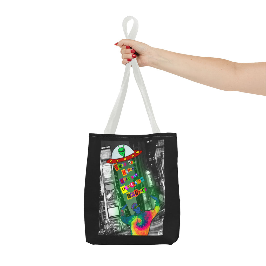 Cosmic Worlds Alien UFO Tote Bag — Psychedelic Rainbow Abduction Design