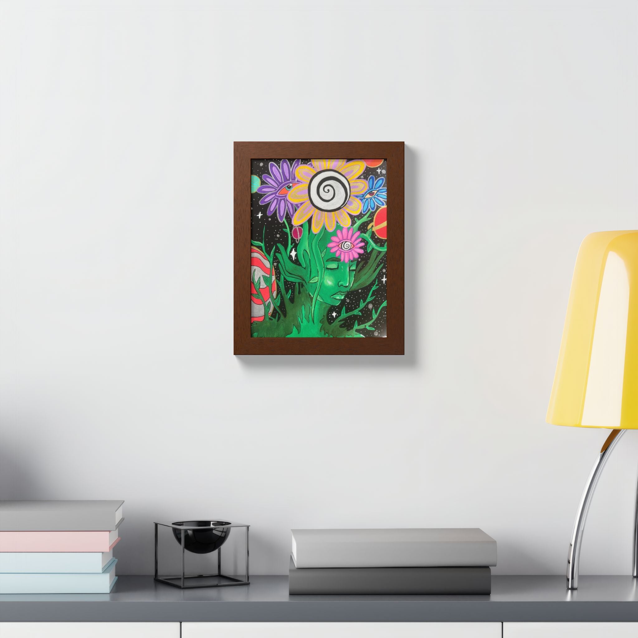 Psychedelic Flower Spirit Framed Poster — Colorful Surreal Wall Art