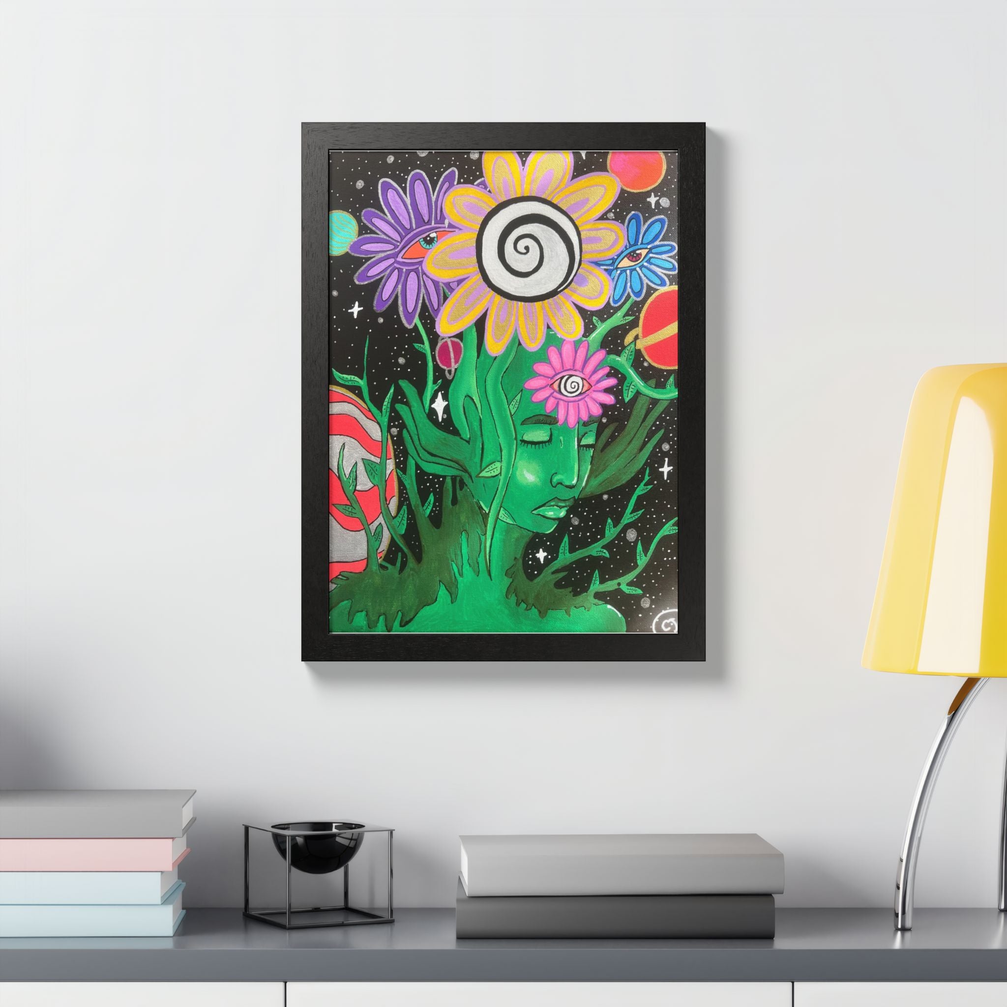 Psychedelic Flower Spirit Framed Poster — Colorful Surreal Wall Art