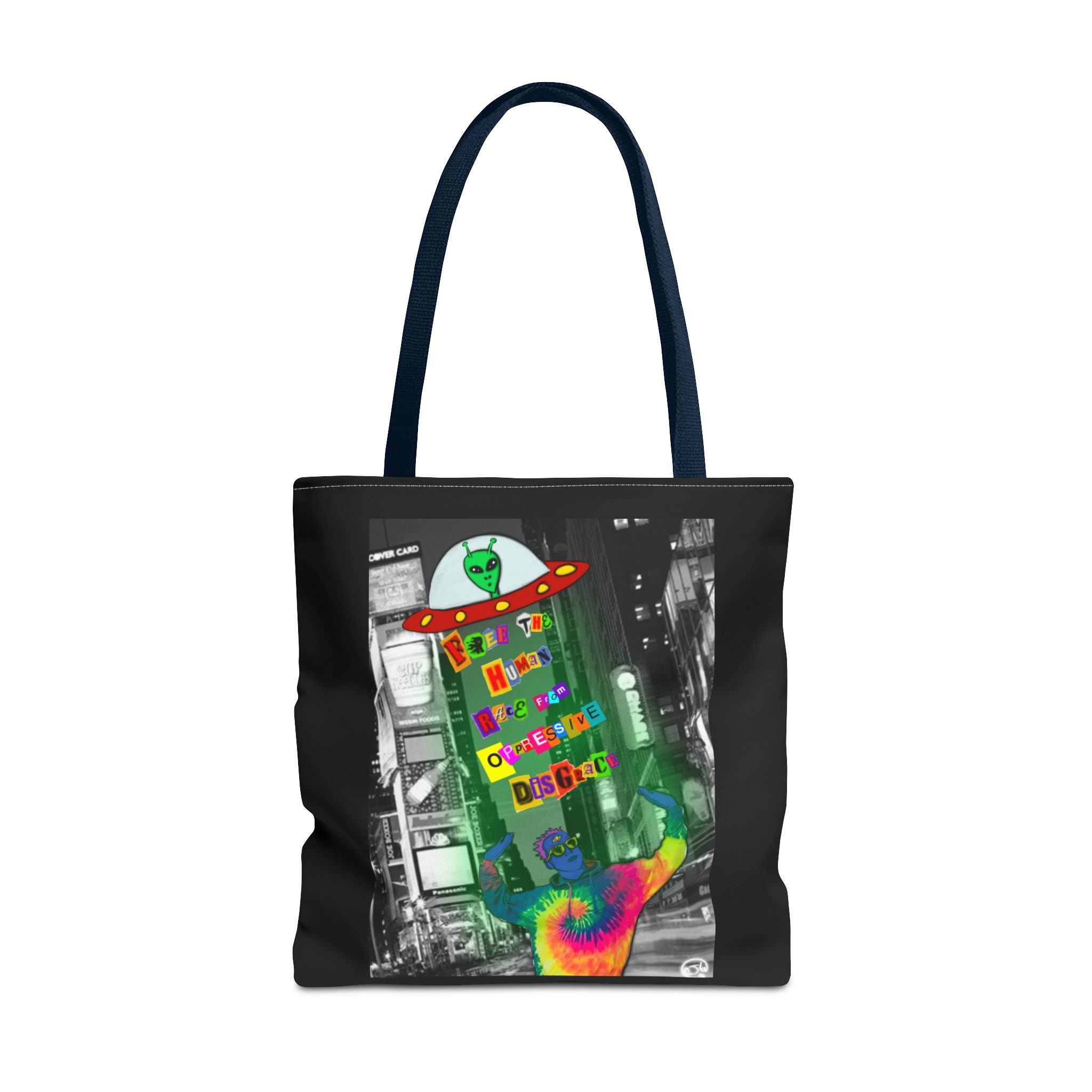 Cosmic Worlds Alien UFO Tote Bag — Psychedelic Rainbow Abduction Design