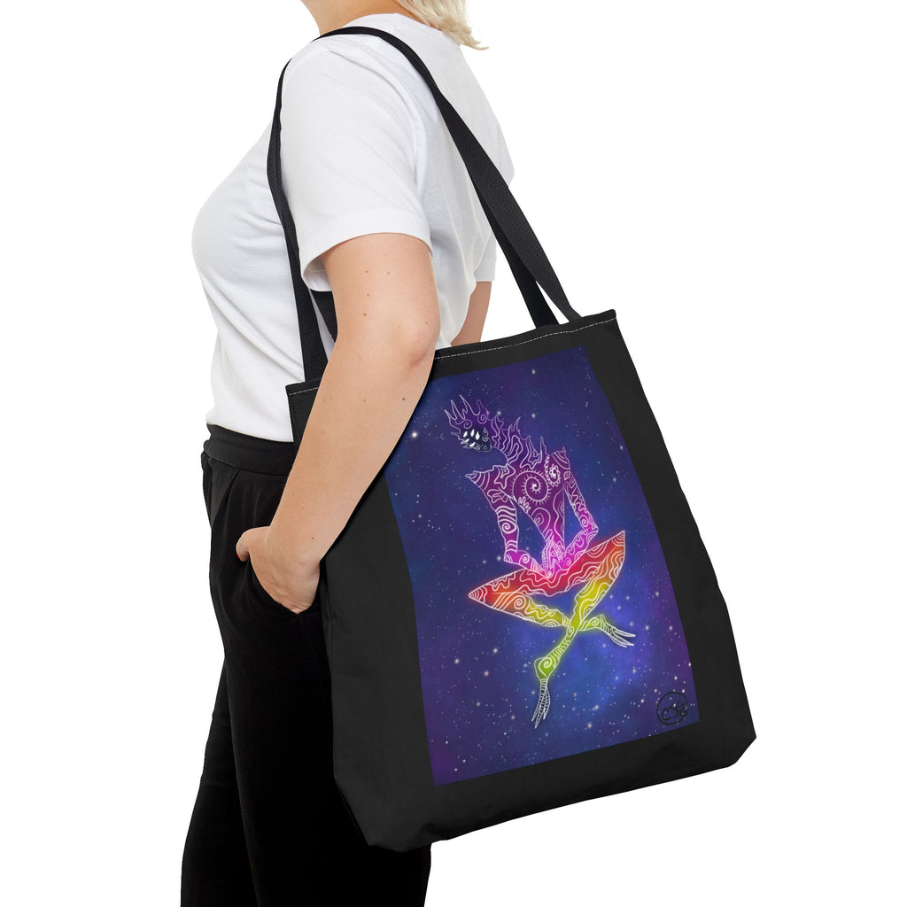 Cosmic Giant on Lotus Tote Bag — "COSMICWORLDS" Galaxy Art AOP Tote
